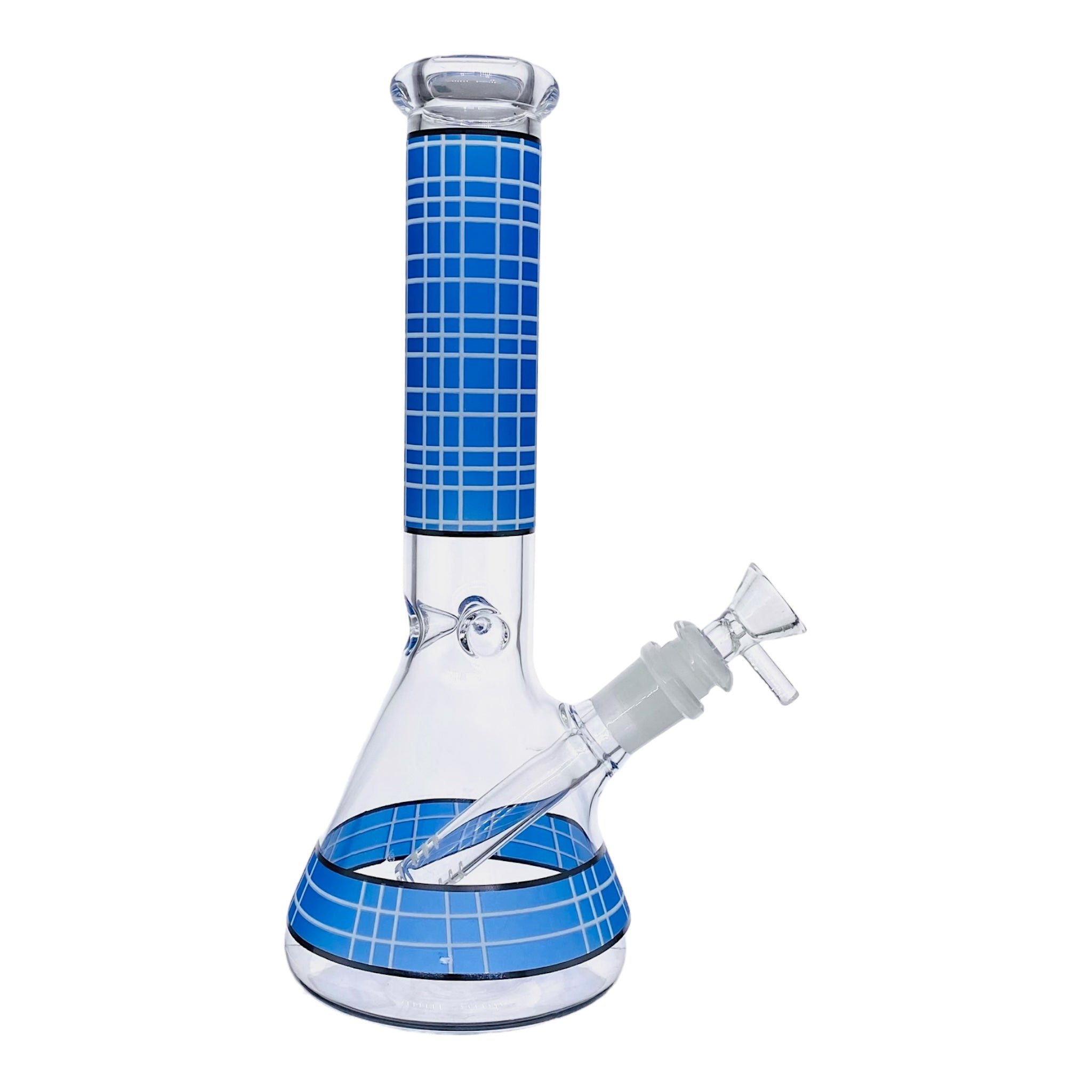 10 Inch Clear Beaker Glass Bong With Blue Plaid