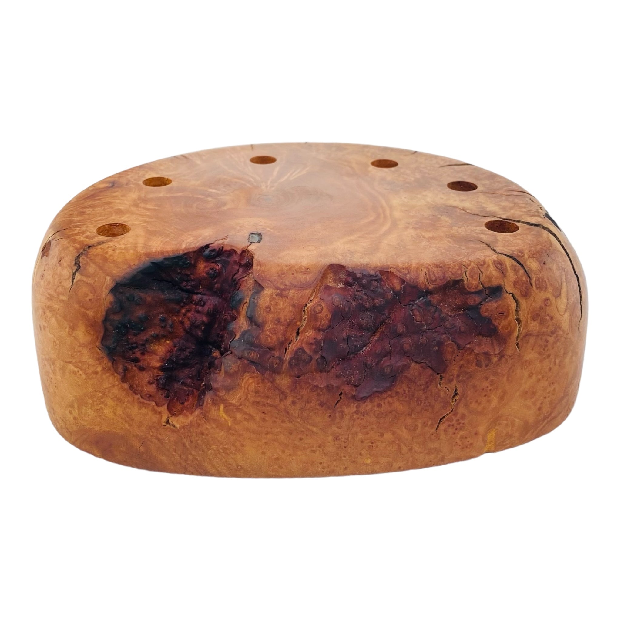6 Hole Wood Display Stand Holder For 10mm Bong Bowl Pieces Or Quartz Bangers - Wild Fire Charred Manzanita Burl