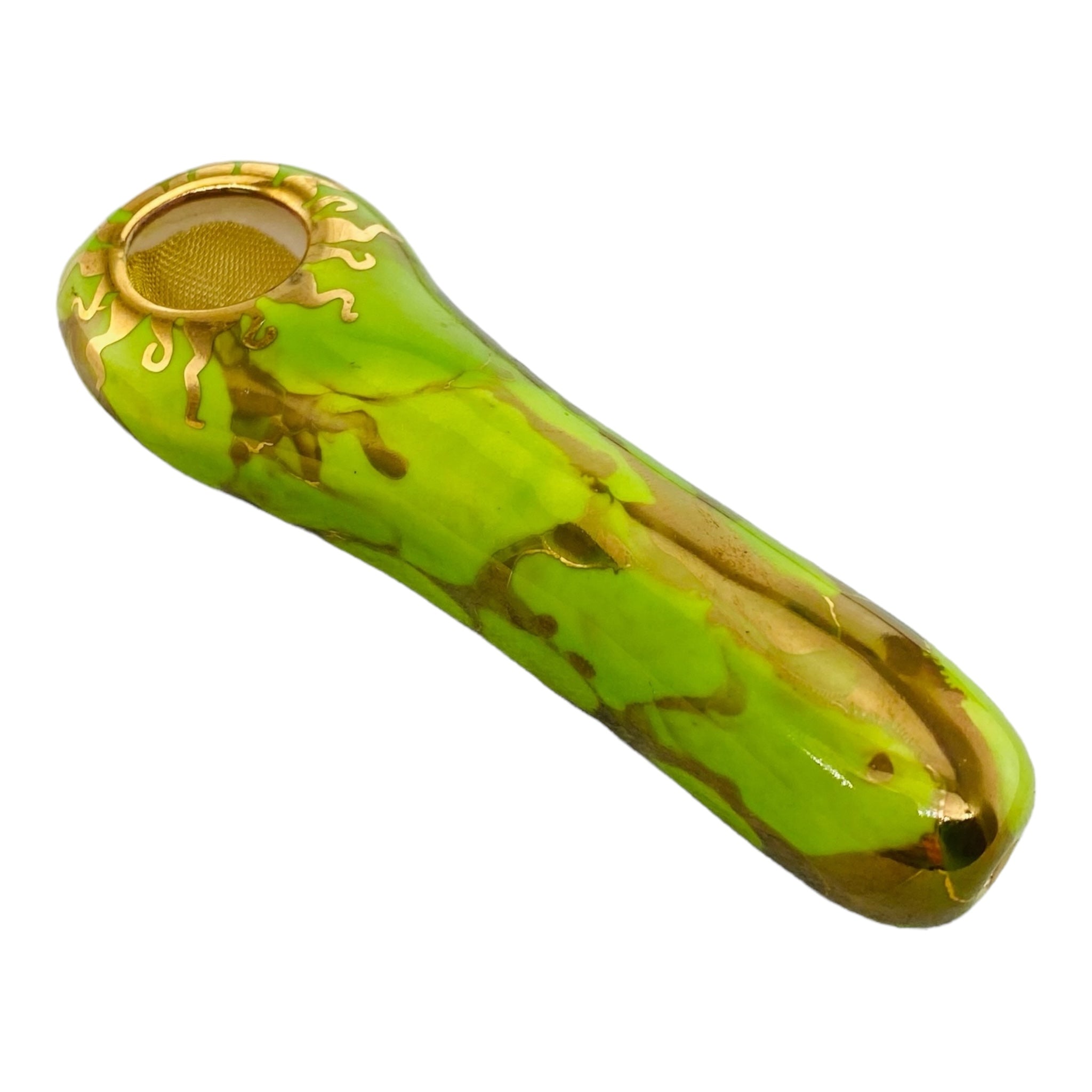 Green Ceramic Hand Pipe Basic Spoon with brass screen for sale