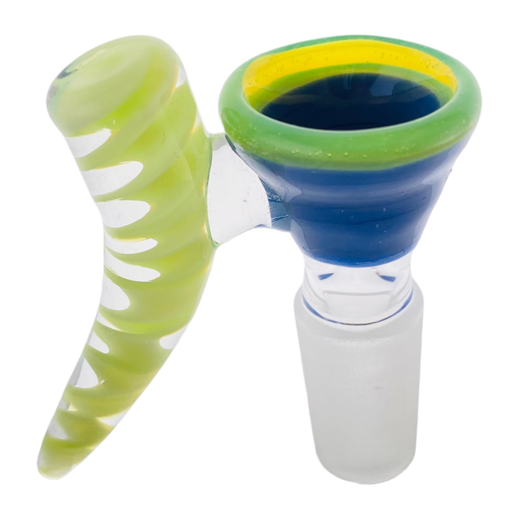14mm Flower bong Bowl slide - Blue Funnel With Green Inside Out Twist Handle