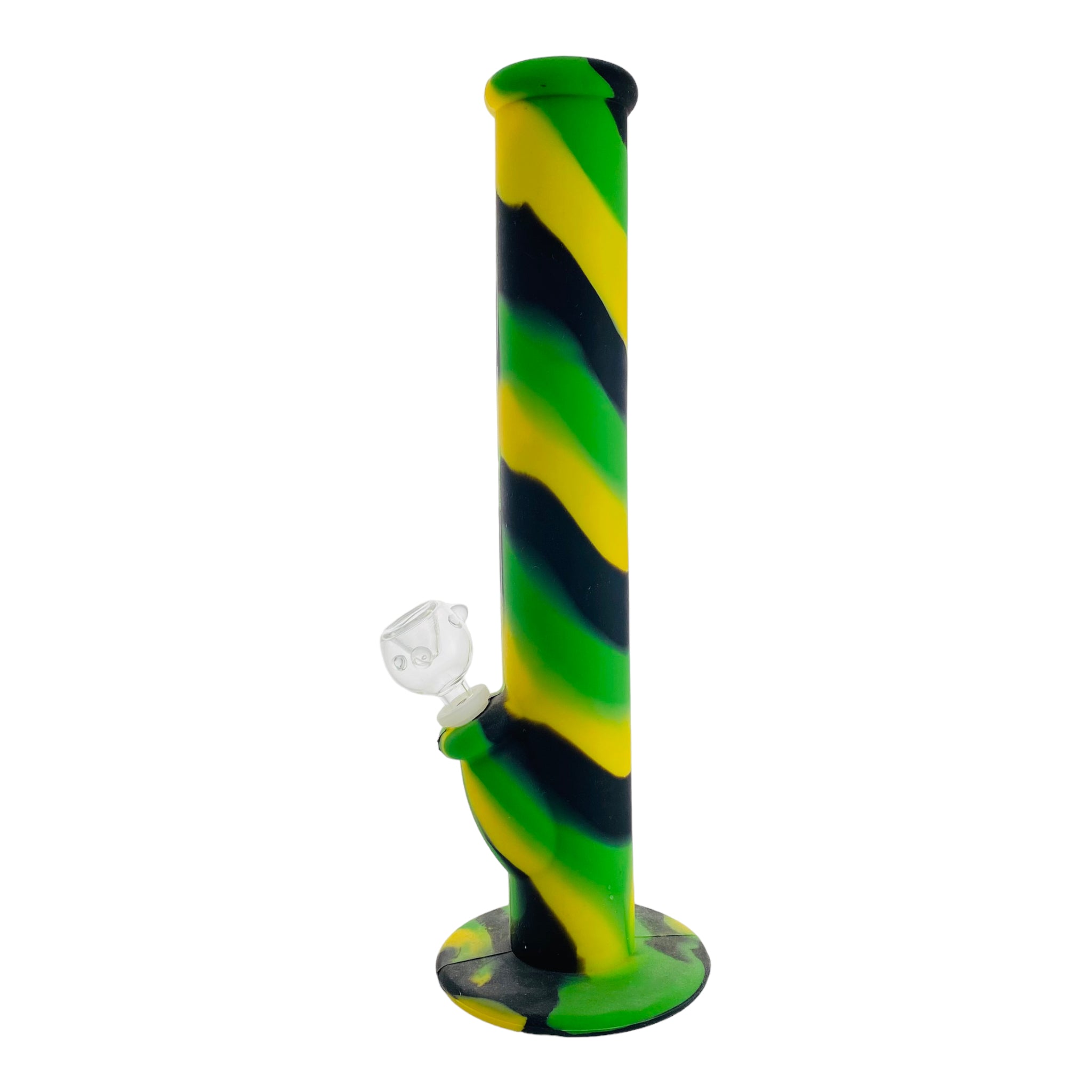12 Inch Silicone Straight Bong With Green, Yellow, and Black Camouflage