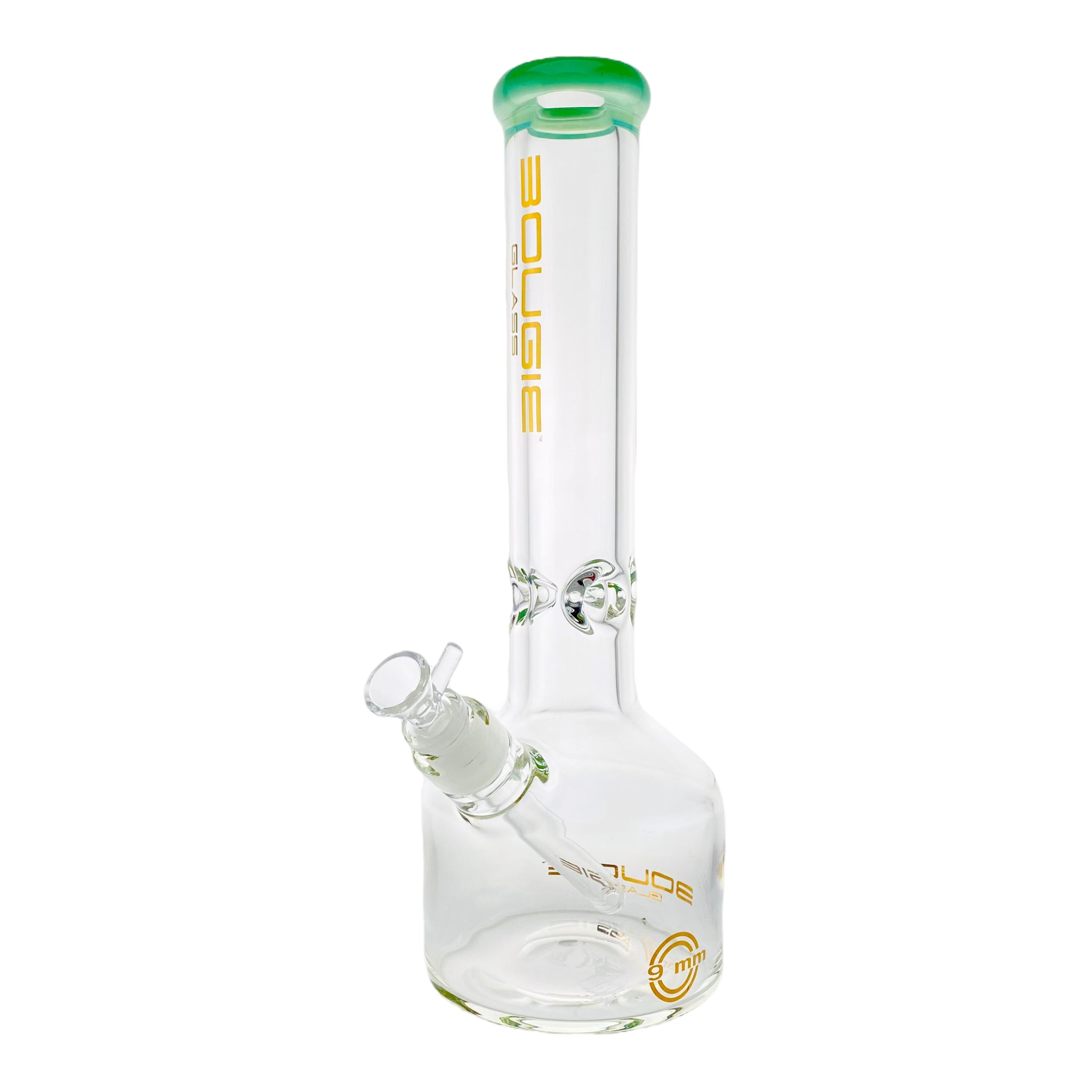 Bougie Glass - 9mm Thick Straight Cylinder Beaker Bong - Green Mouthpiece