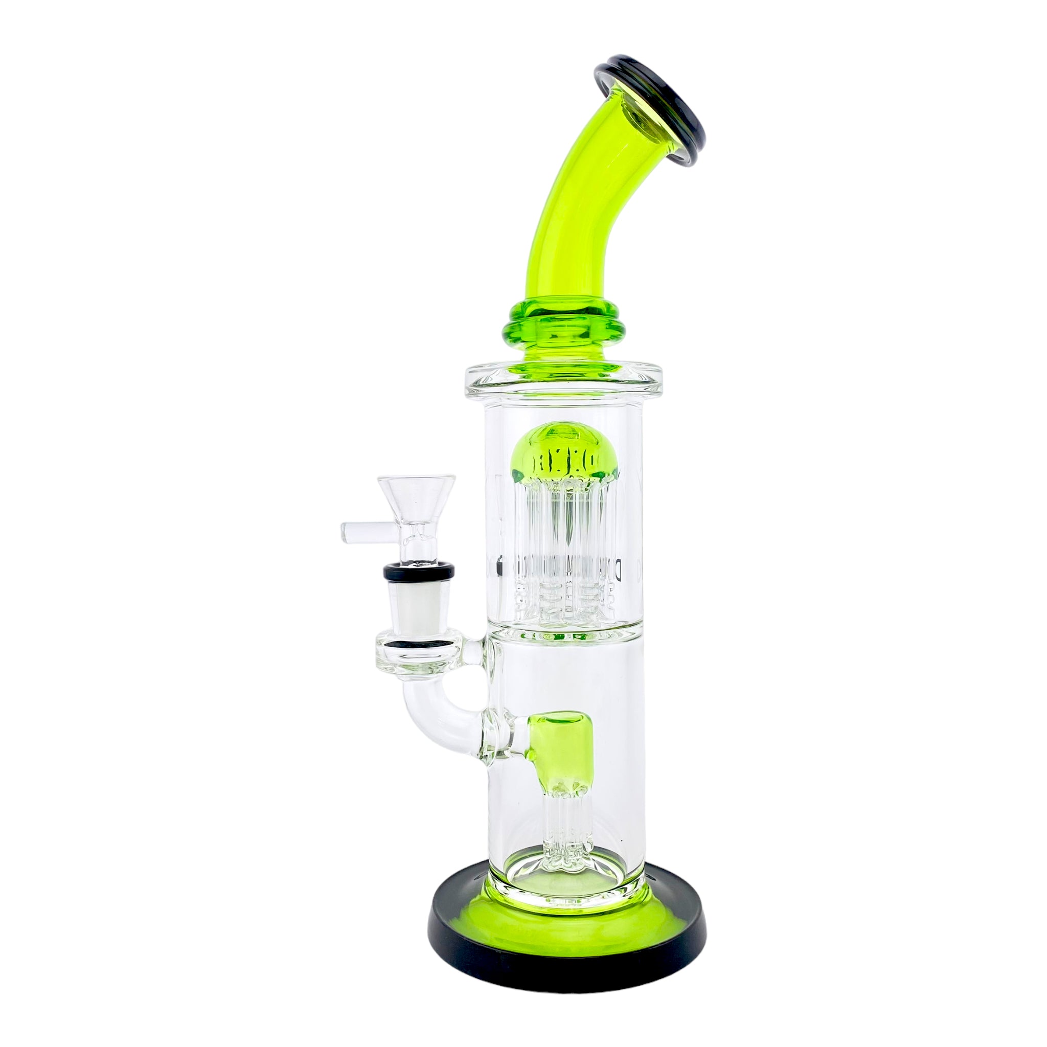 Diamond Glass Bubbler Bong With Double Tree Perc & Green & Black Accents