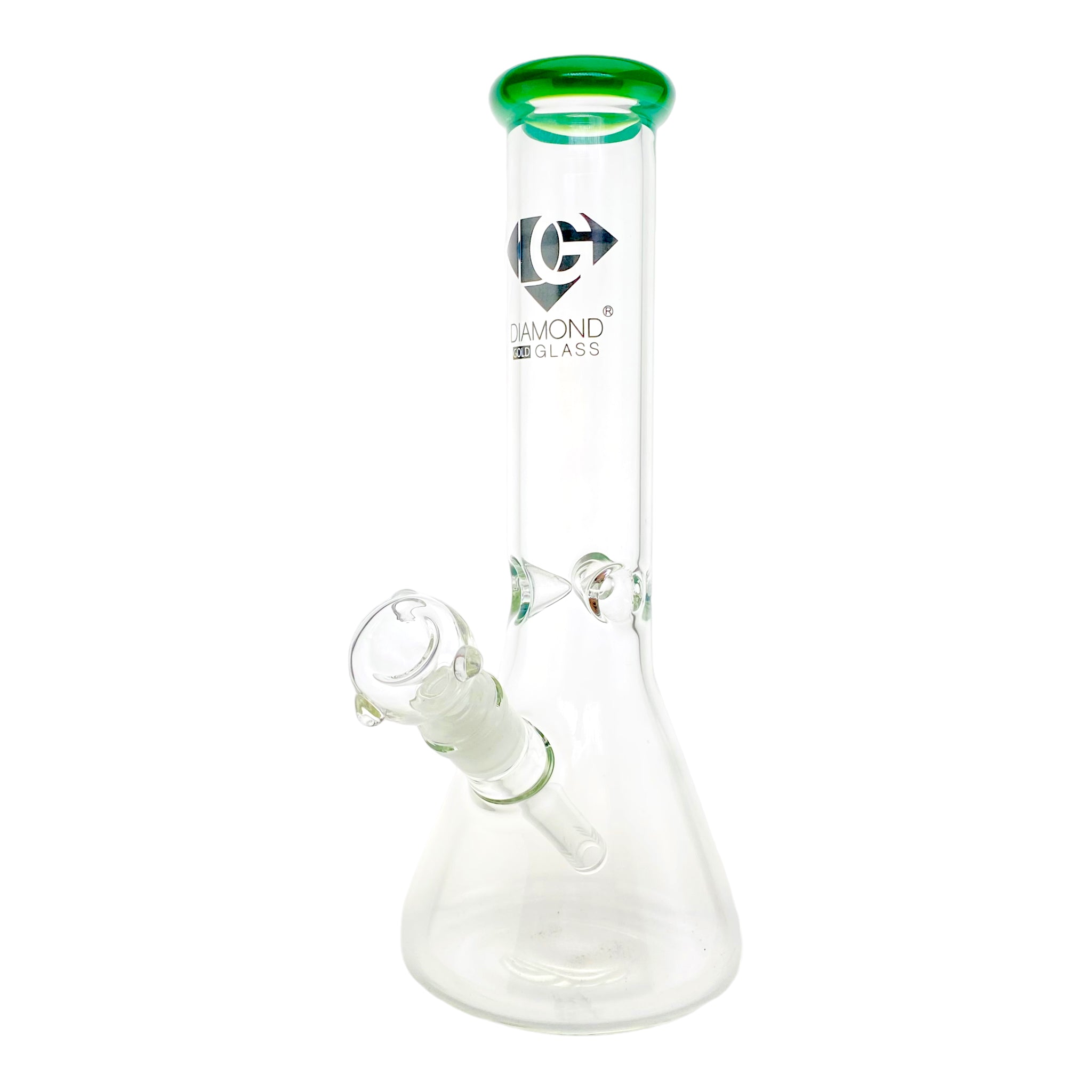 Diamond Glass Bong - 12 Inch Beaker With Green Color Lip