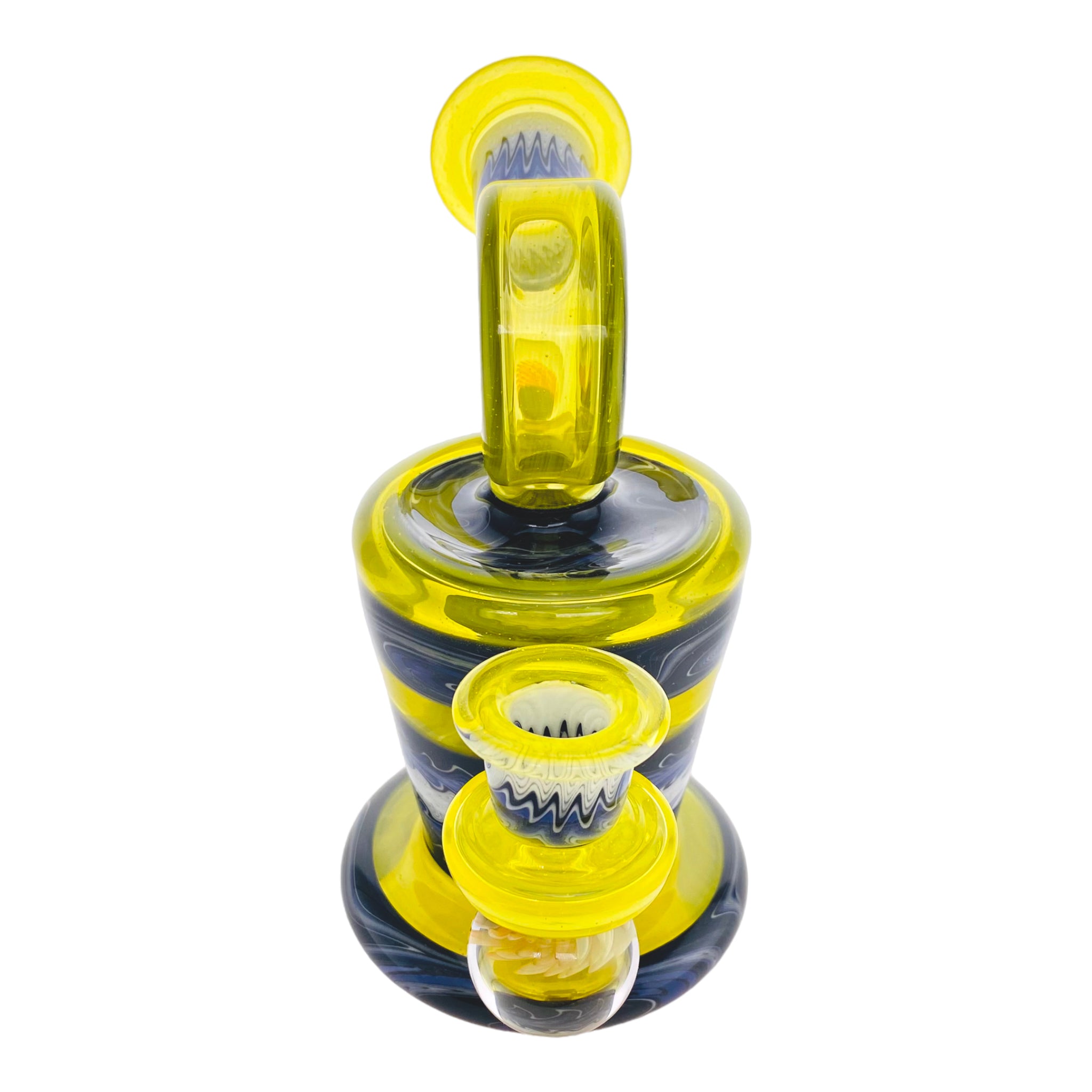 custom heady glass Christian Otis Glass - Custom Lemon Drop Yellow With Blue & White Wig Wag Dab Rig