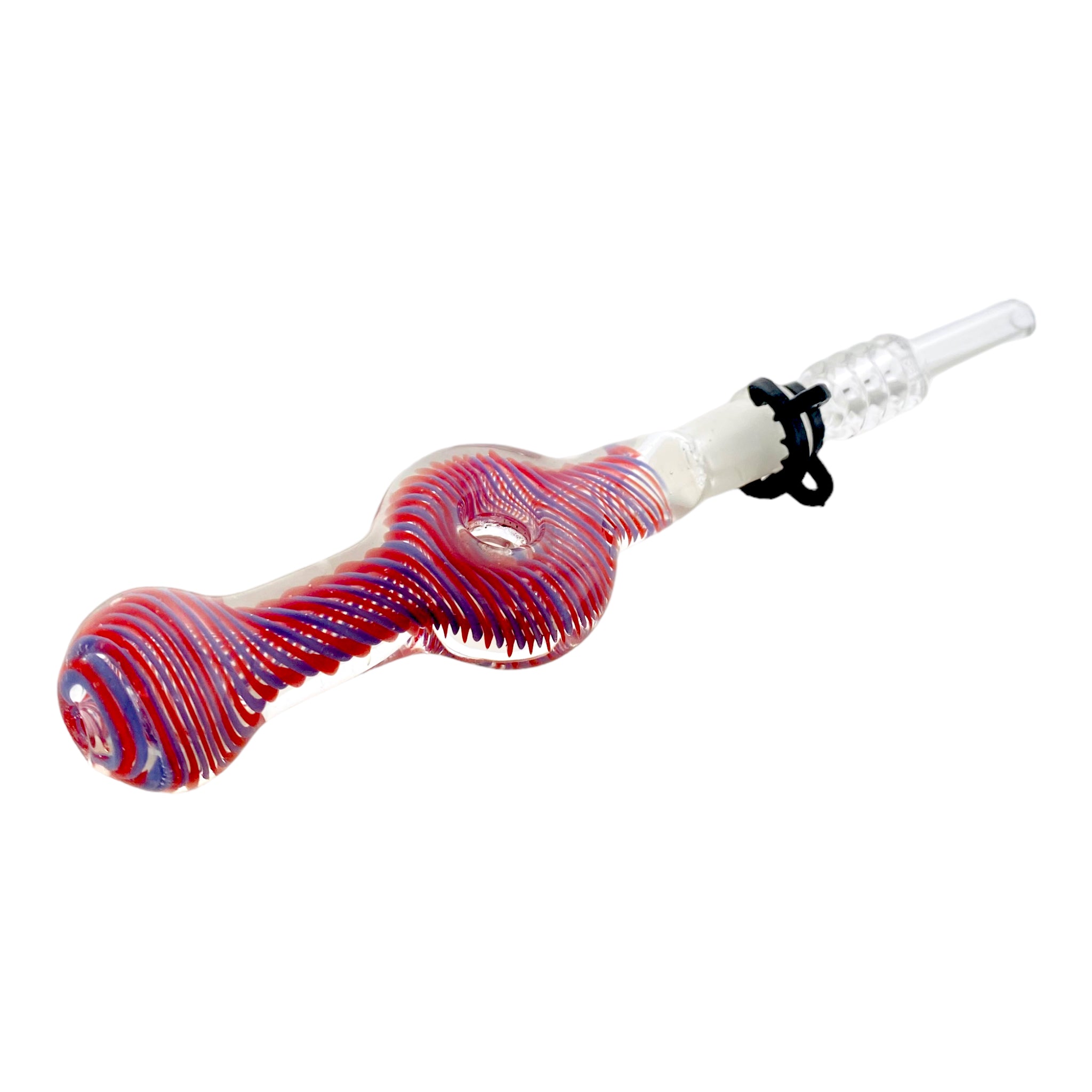 10mm Nectar Collector - Blue And Red Inside Out Spiral Donut With 10mm Quartz Tip