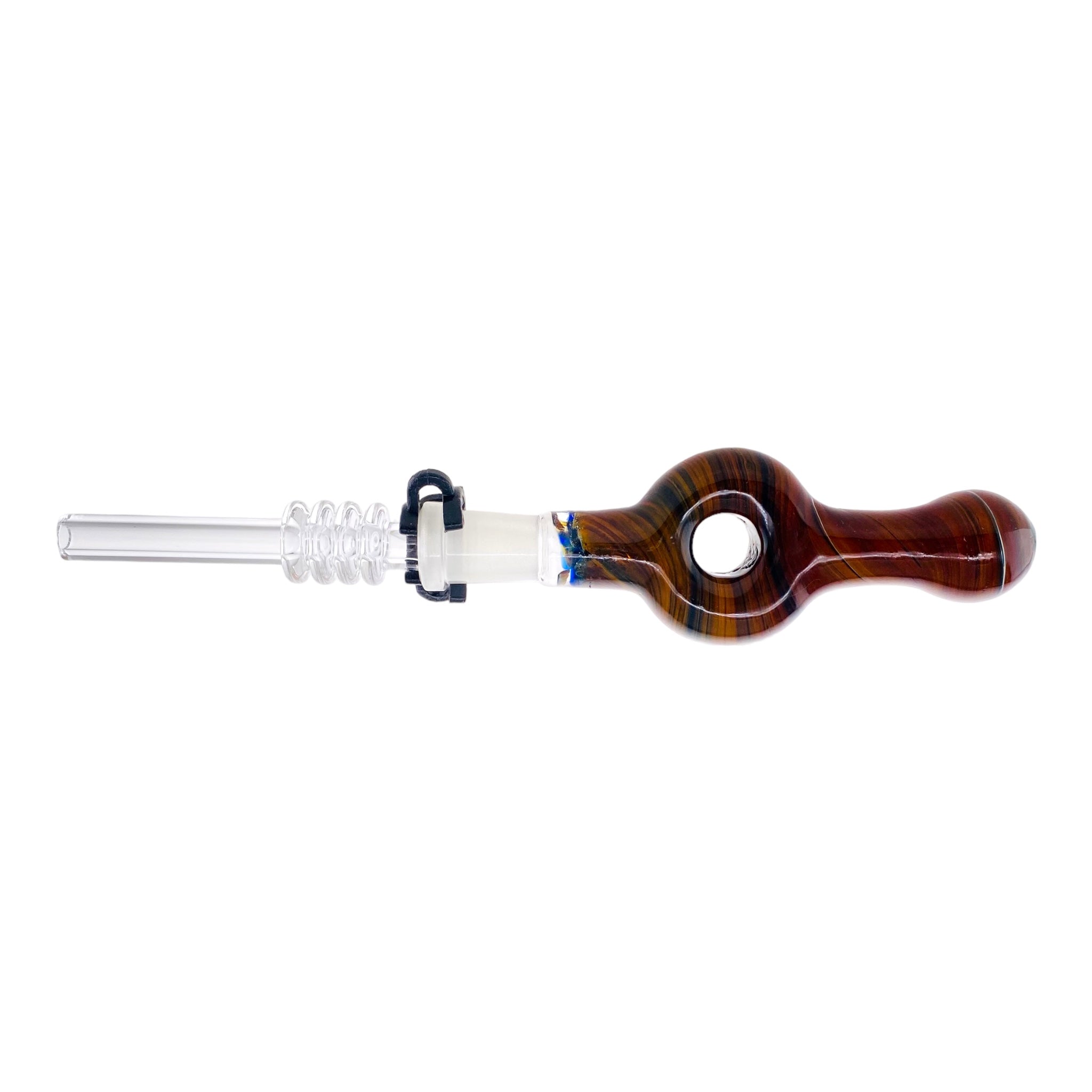 10mm Nectar Collector - Black With Gold Fuming Spiral Donut With 10mm Quartz Tip