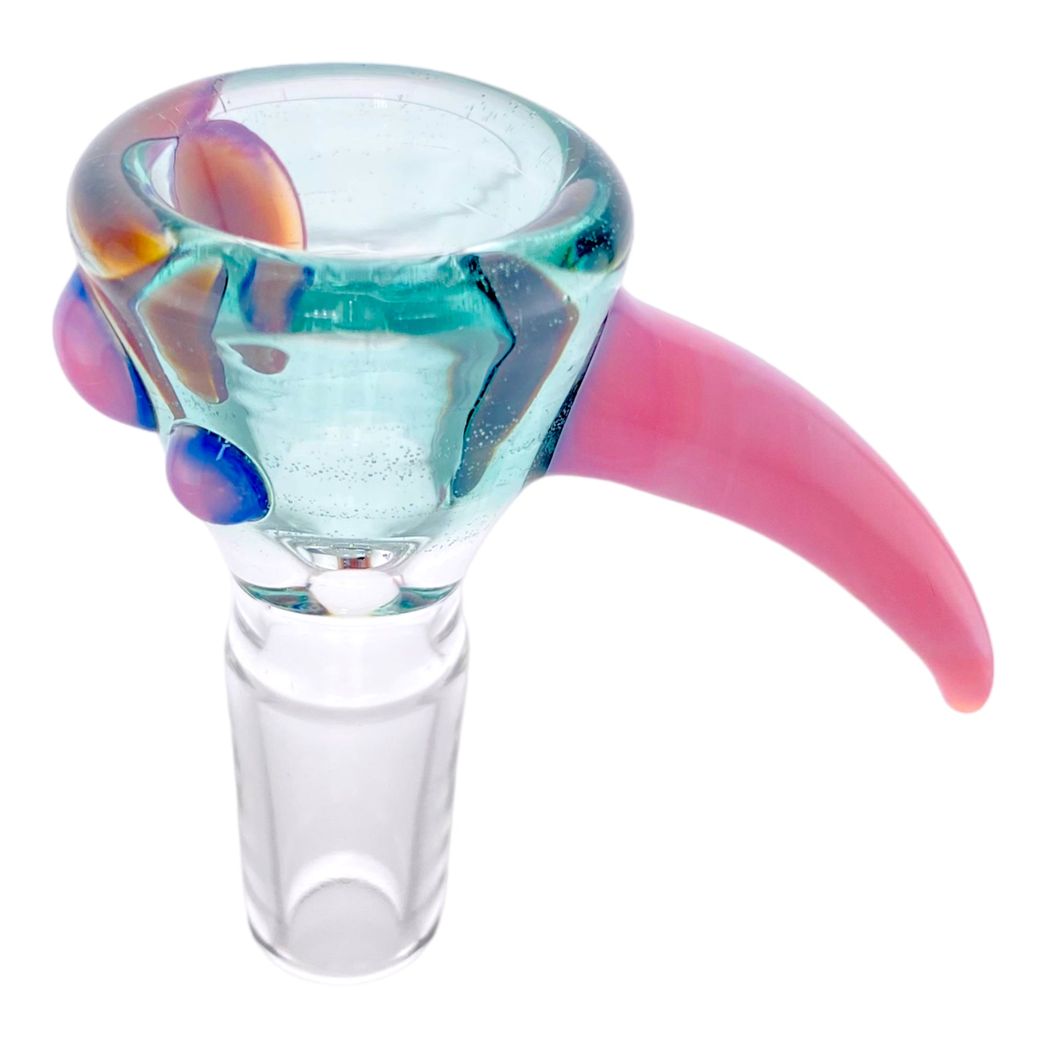 Arko Glass - 14mm Flower Bowl - Tonic Blue Bowl With Pink Handle