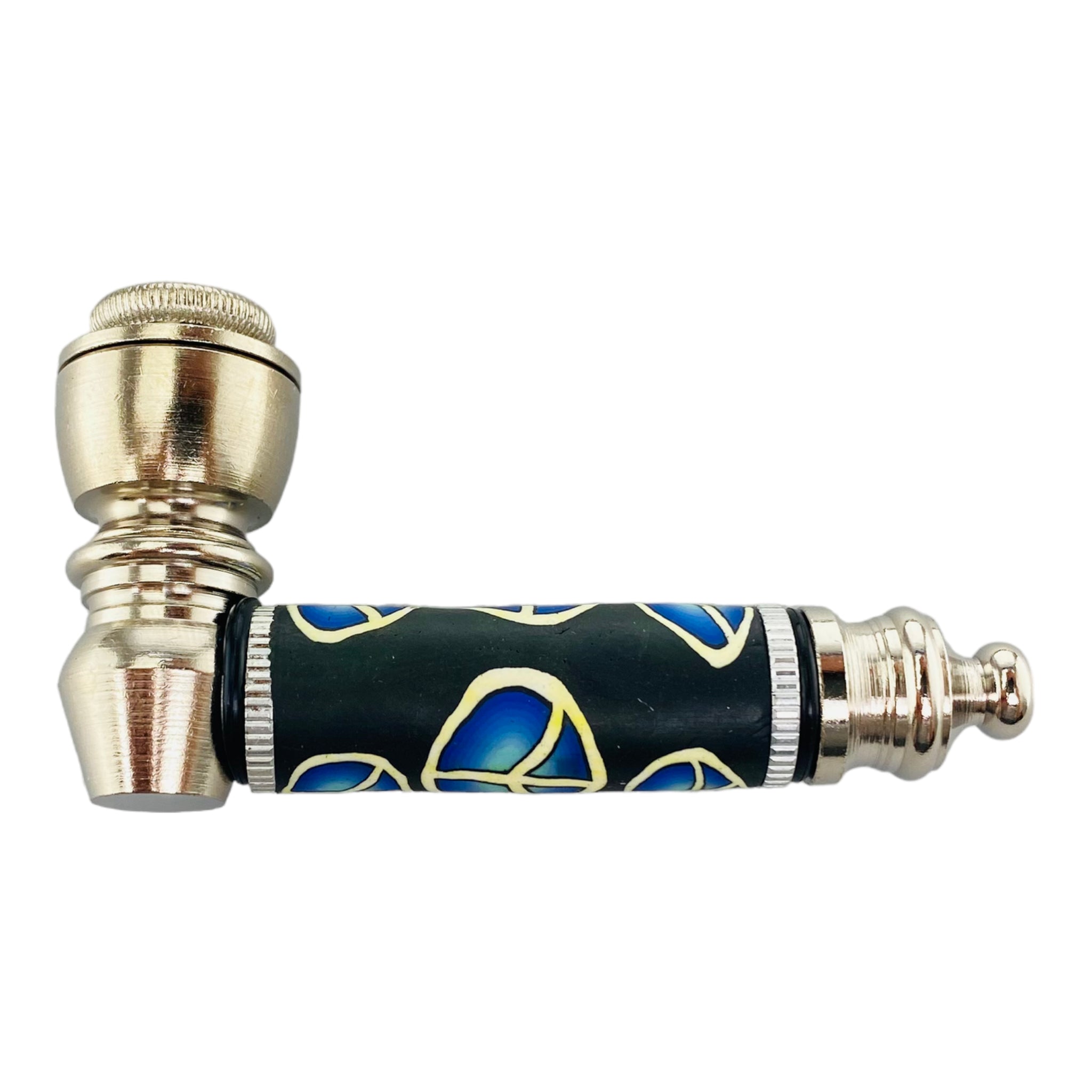 Silver Chrome smoking Hand Pipe With Blue Peace Signs