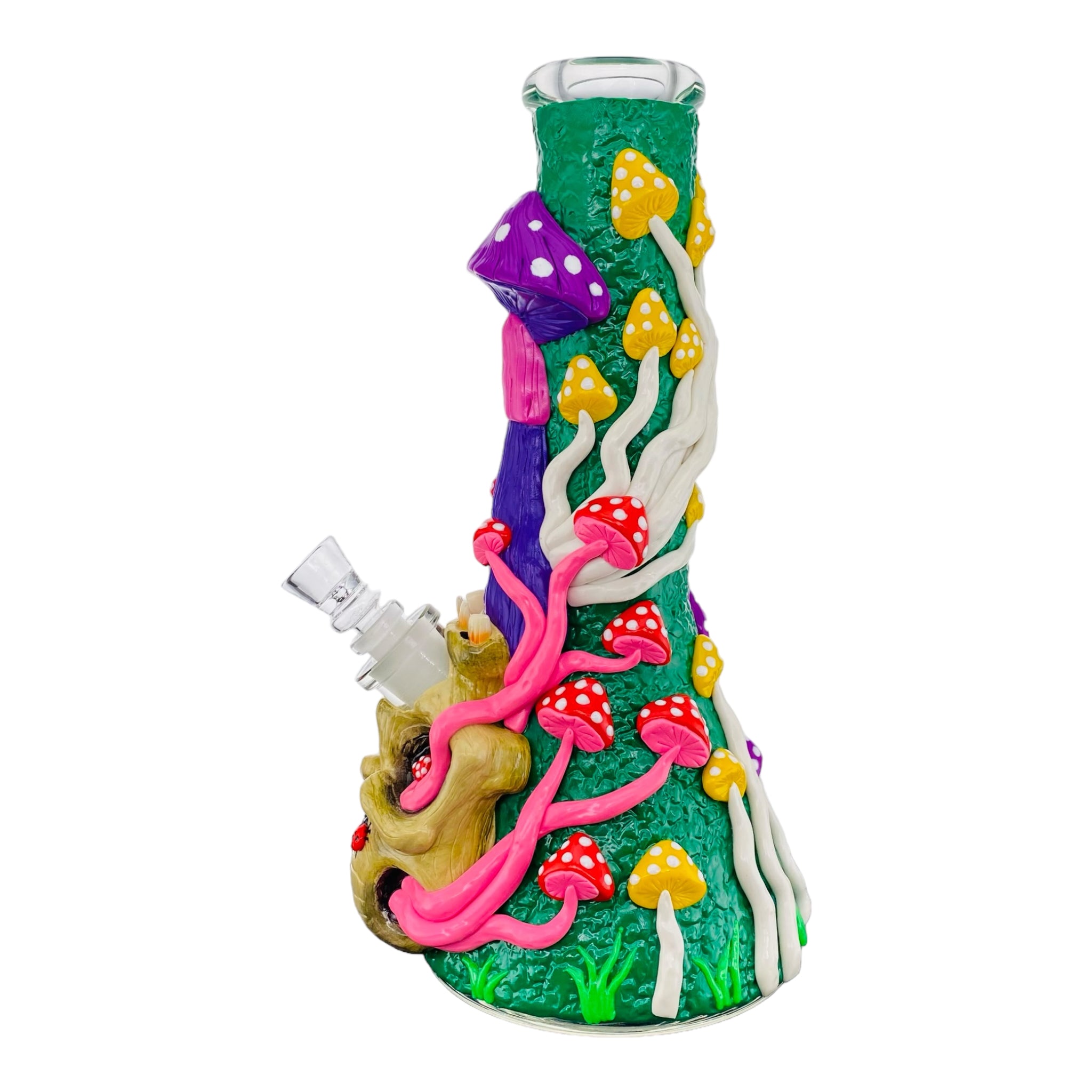 unbreakable Skull And Mushrooms Glass Beaker Bong