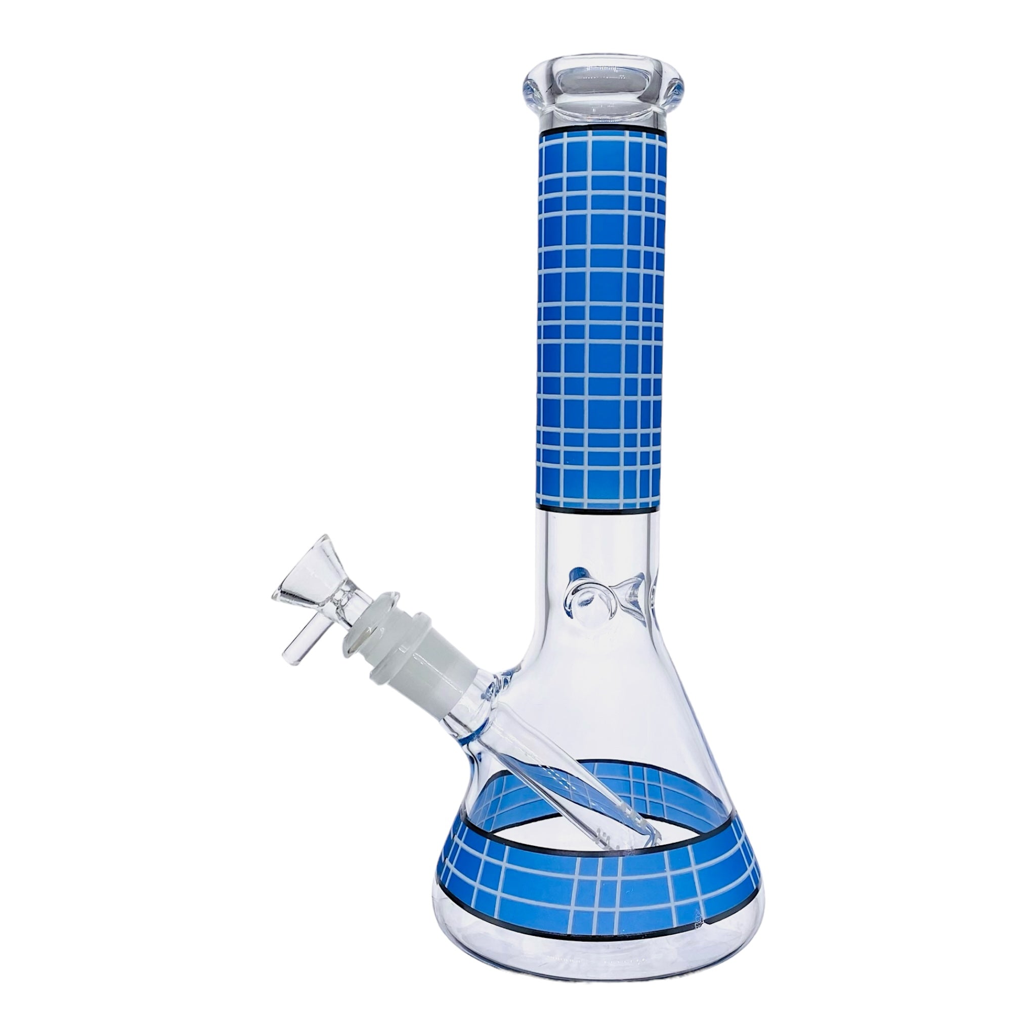 10 Inch Clear Beaker Glass Bong With Blue Plaid