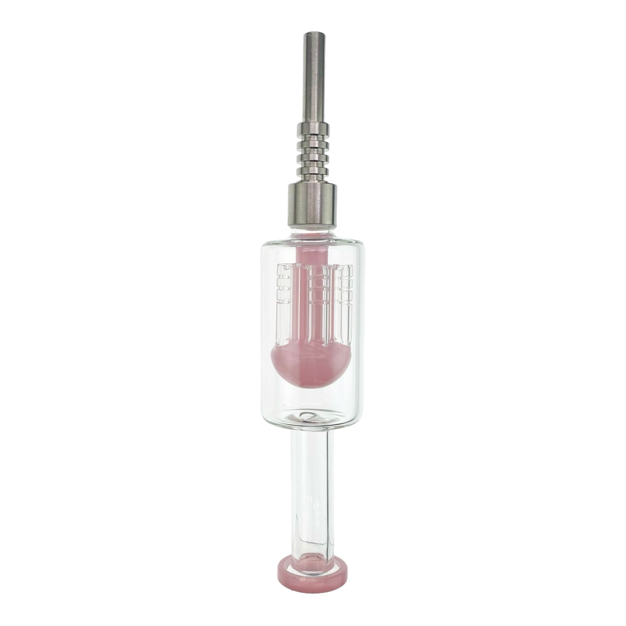Pink Nectar Collector With Tree Perc And Threaded Metal Tip