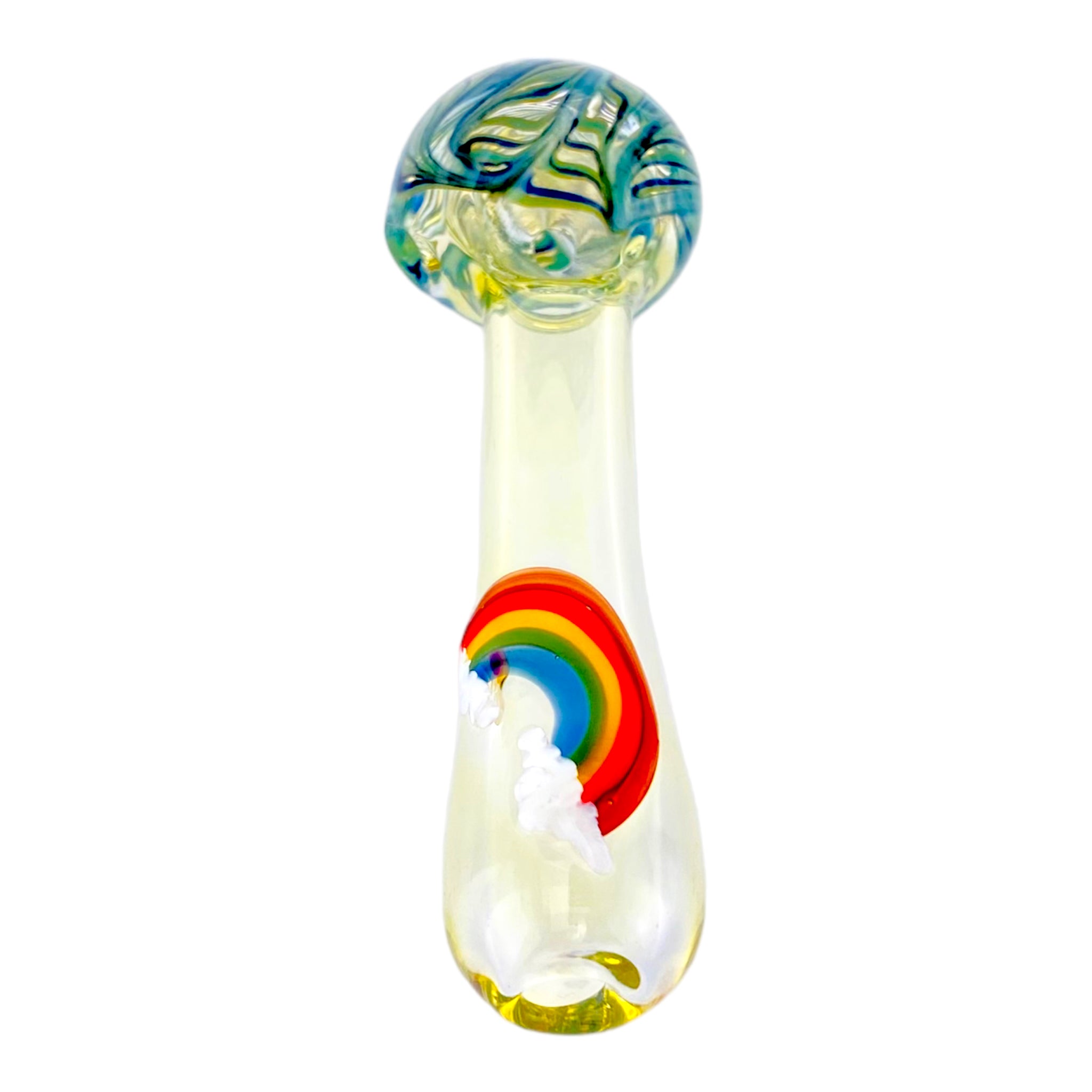 Fumed Glass Hand Pipe With Rainbow And Blue Wig Wag Bowl
