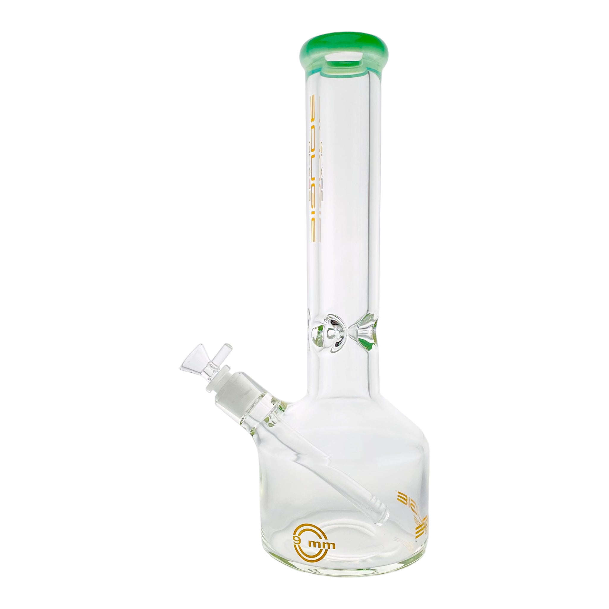 Bougie Glass - 9mm Thick Straight Cylinder Beaker Bong - Green Mouthpiece