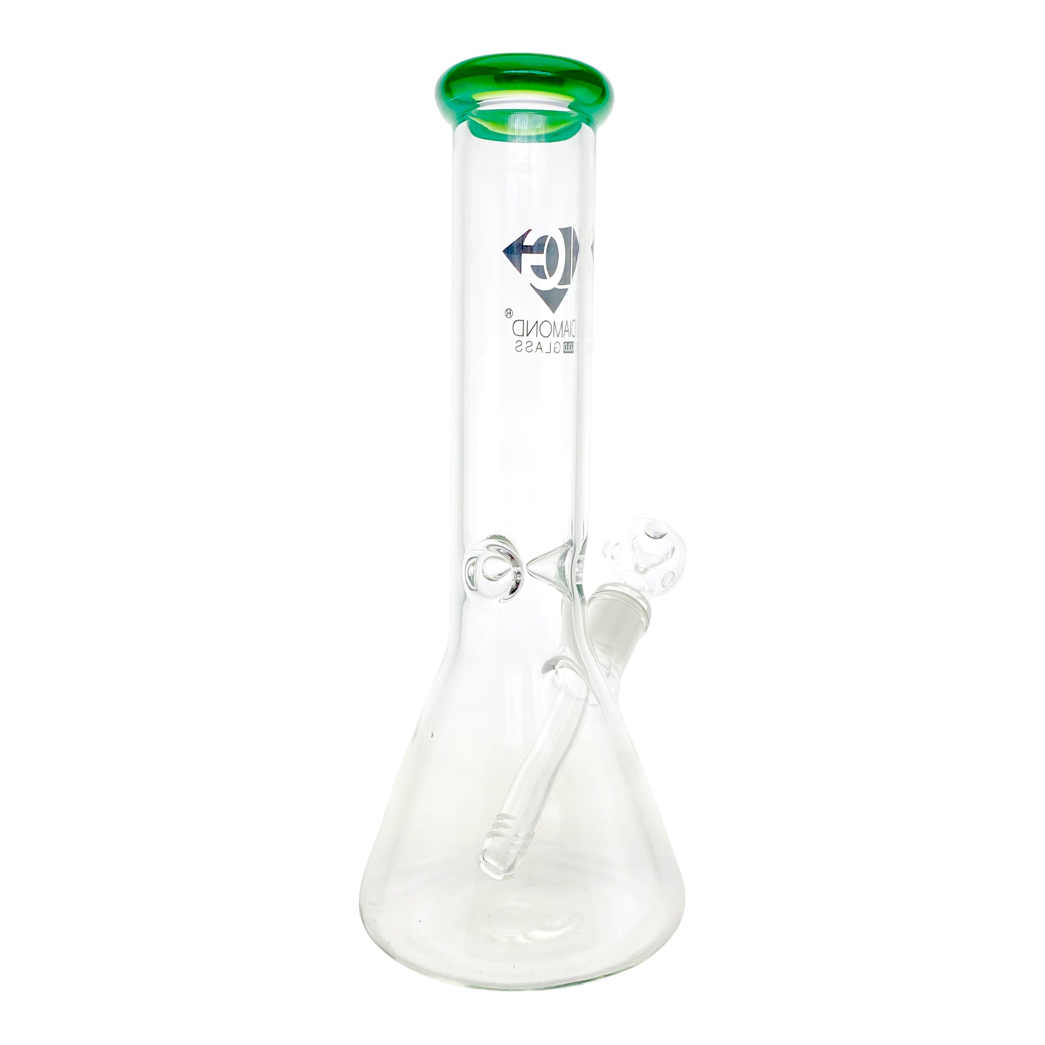 Diamond Glass Bong - 12 Inch Beaker With Green Color Lip