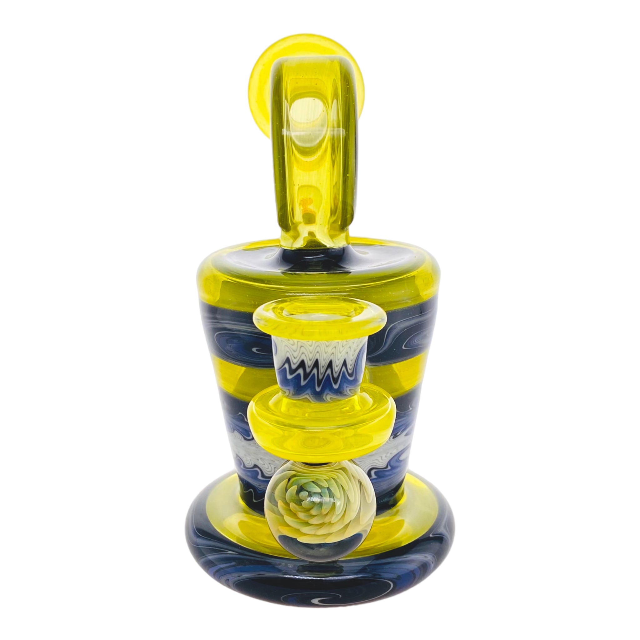 custom heady glass Christian Otis Glass - Custom Lemon Drop Yellow With Blue & White Wig Wag Dab Rig