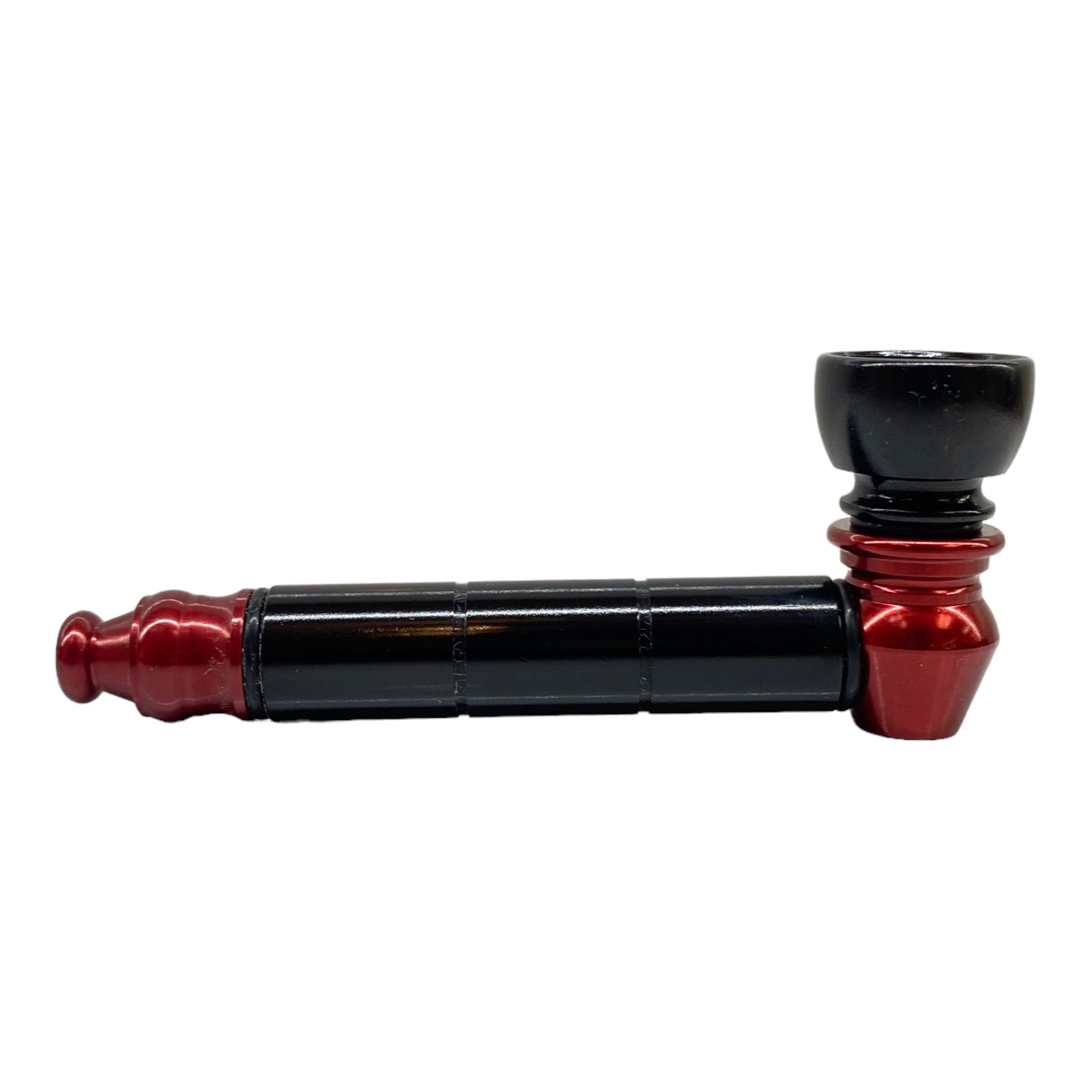 Metal weed and tobbaco pipe black and red basic metal pipe with small chamber for sale free shipping