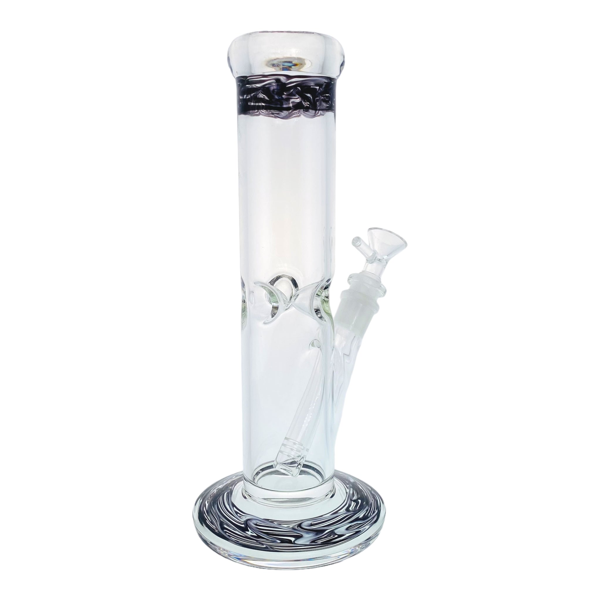 10 Inch Clear Straight Glass Bong With Black Wrap And Rake