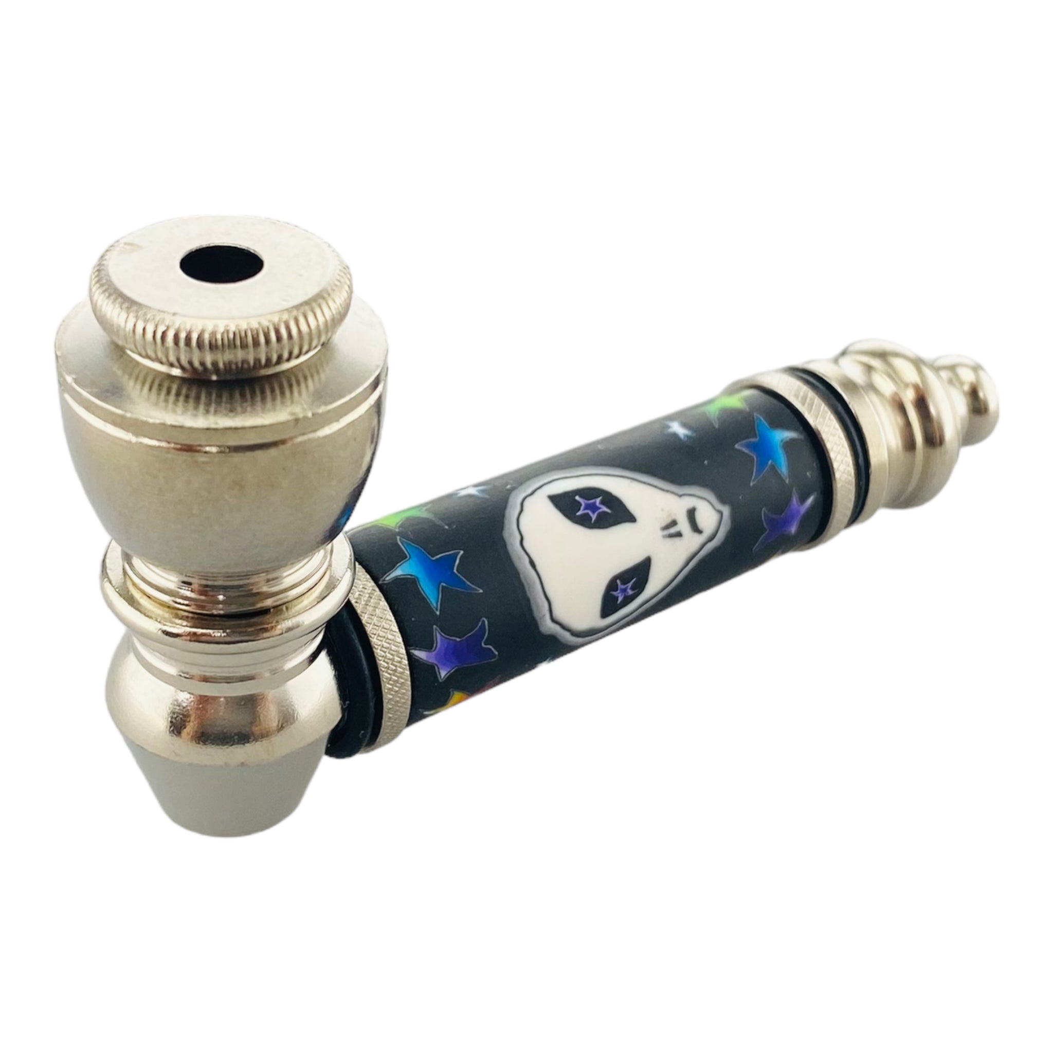 Silver Chrome Hand Pipe With Glow In The Dark Alien Head