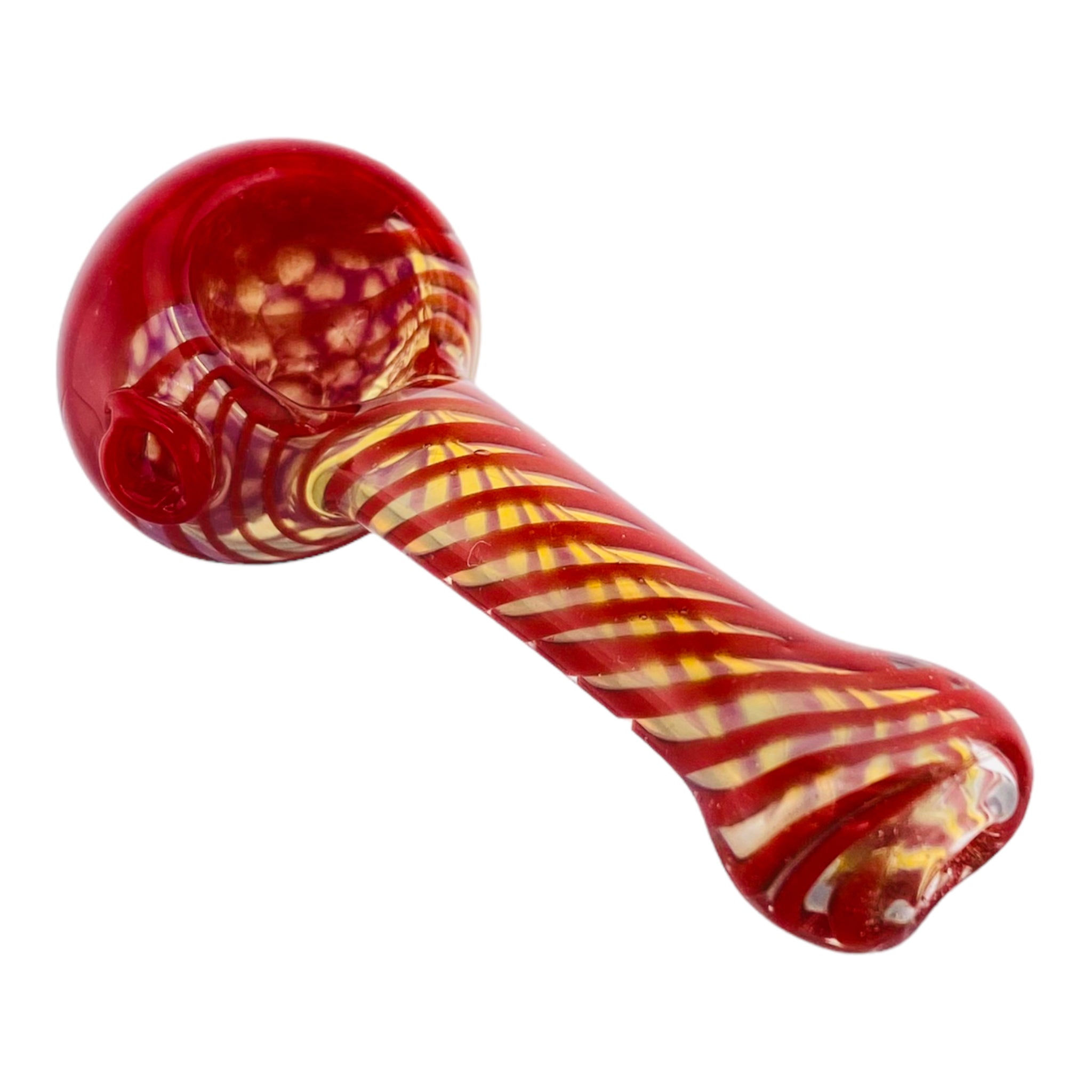 Color Changing Glass Spoon Pipe With Red Twist And Honeycomb End