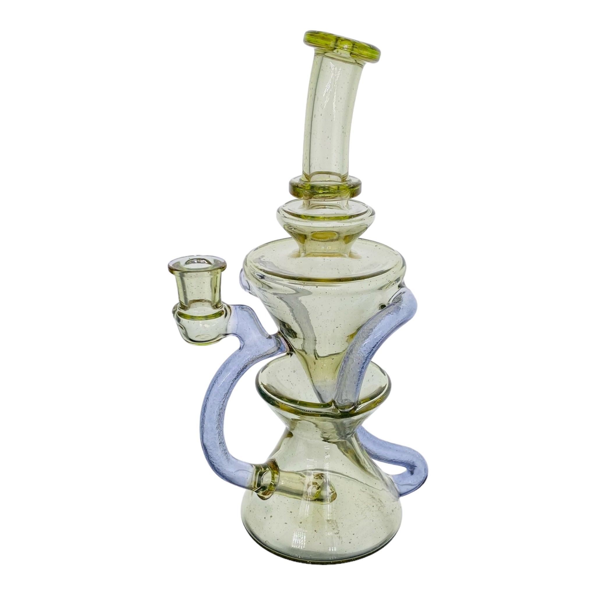 heady glass Captncronic Glass - Double Uptake Recycler Translucent Green With Purple Tubing