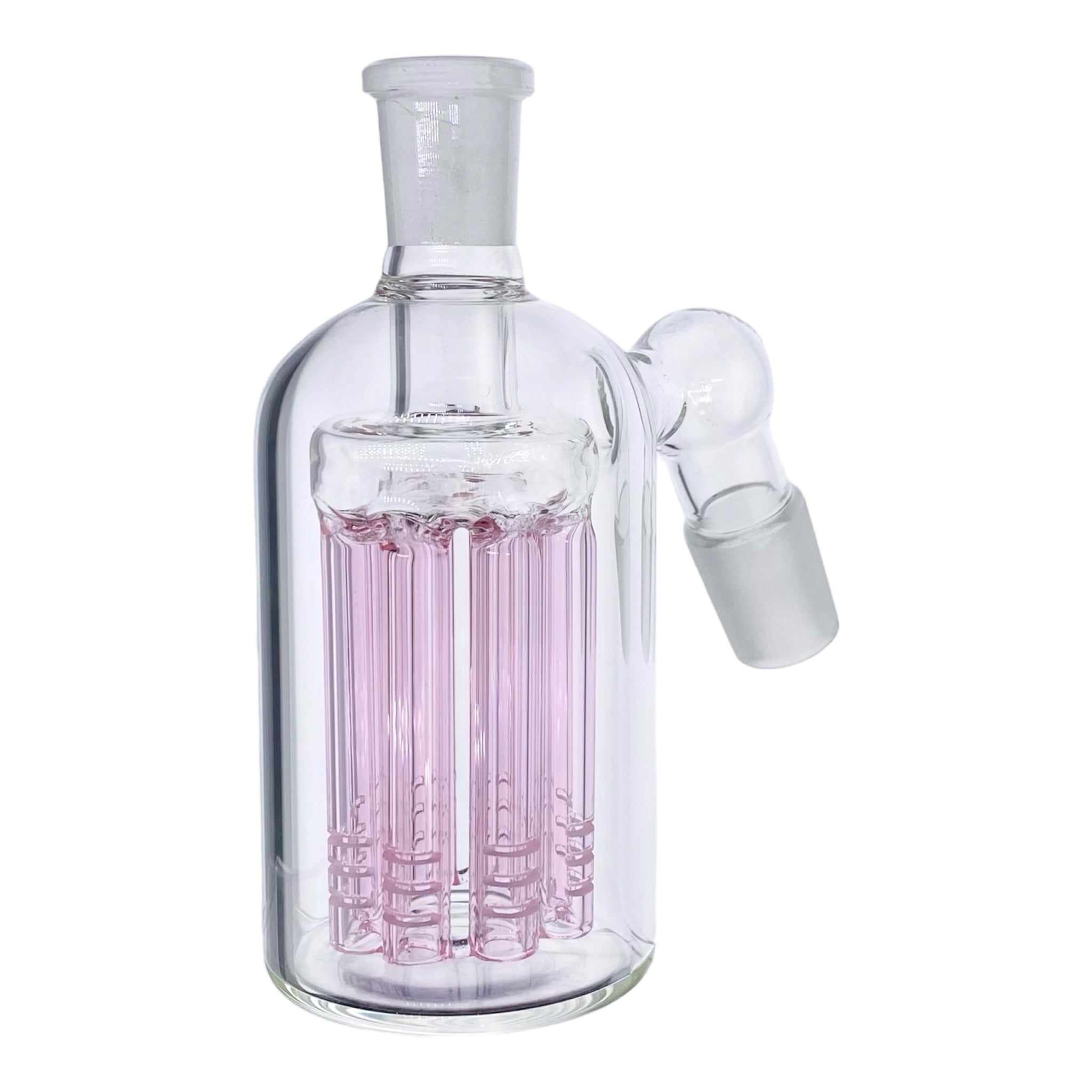 Pink 18mm Male Ash Cathcer To 14mm Female With 45 Degree Joint And Tree Perc