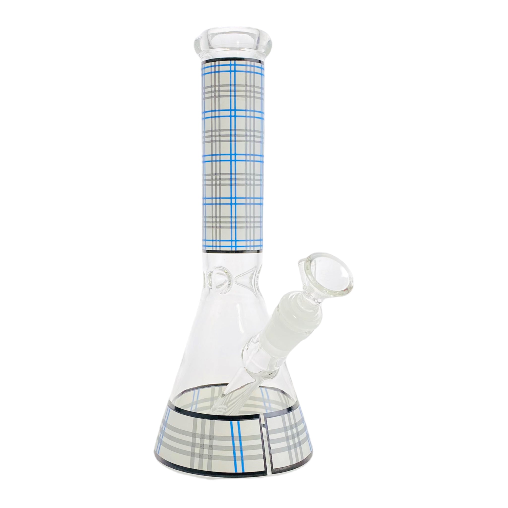 10 Inch Glass Beaker Bong With White And Blue Plaid
