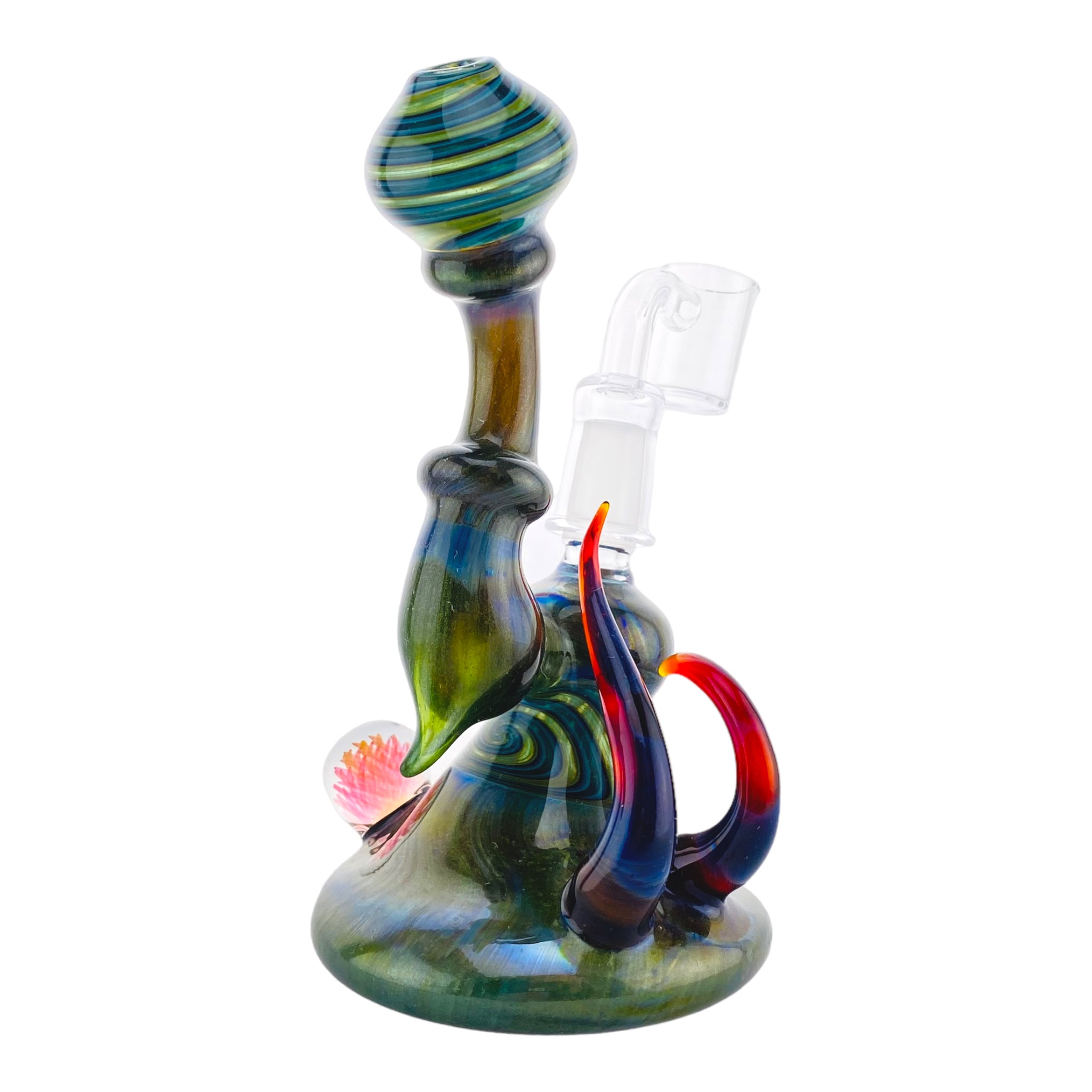 Crux Glass - Custom Alientech Green Dab Rig With Wig Wag Sections And Horns