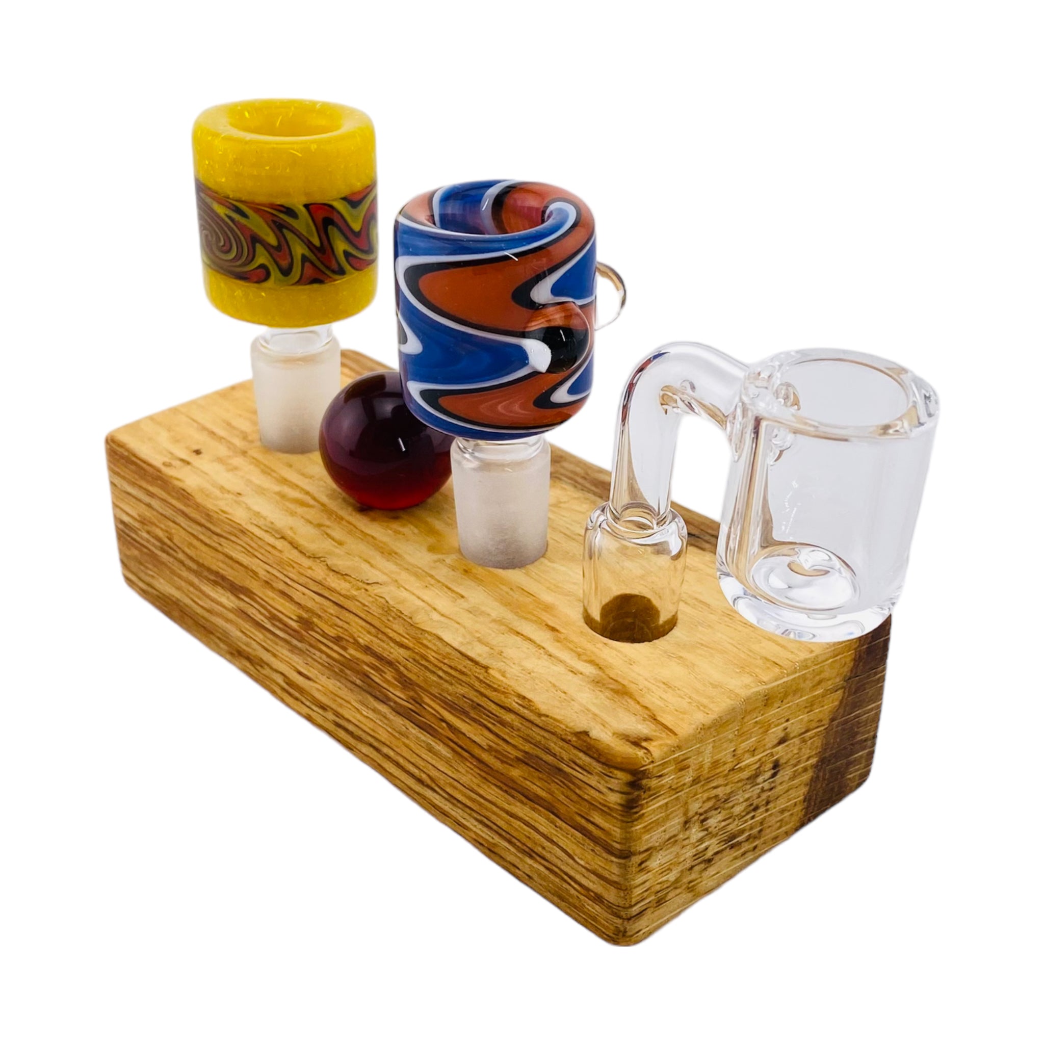 4 Hole Wood Display Stand Holder For 14mm Bong Bowl Pieces Or Quartz Bangers - Cork Oak