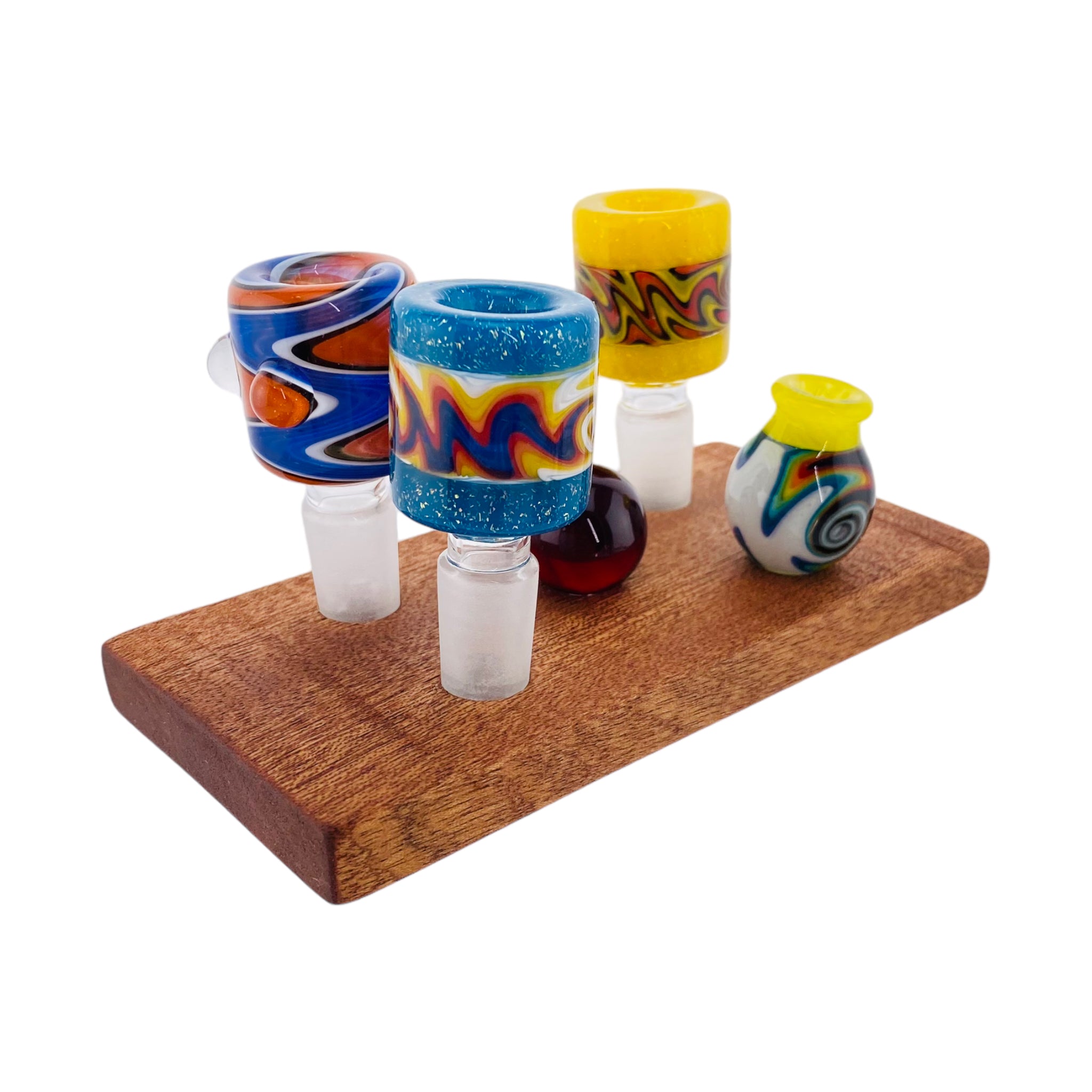 5 Hole Wood Display Stand Holder For 14mm Bong Bowl Pieces Or Quartz Bangers - Mahogany