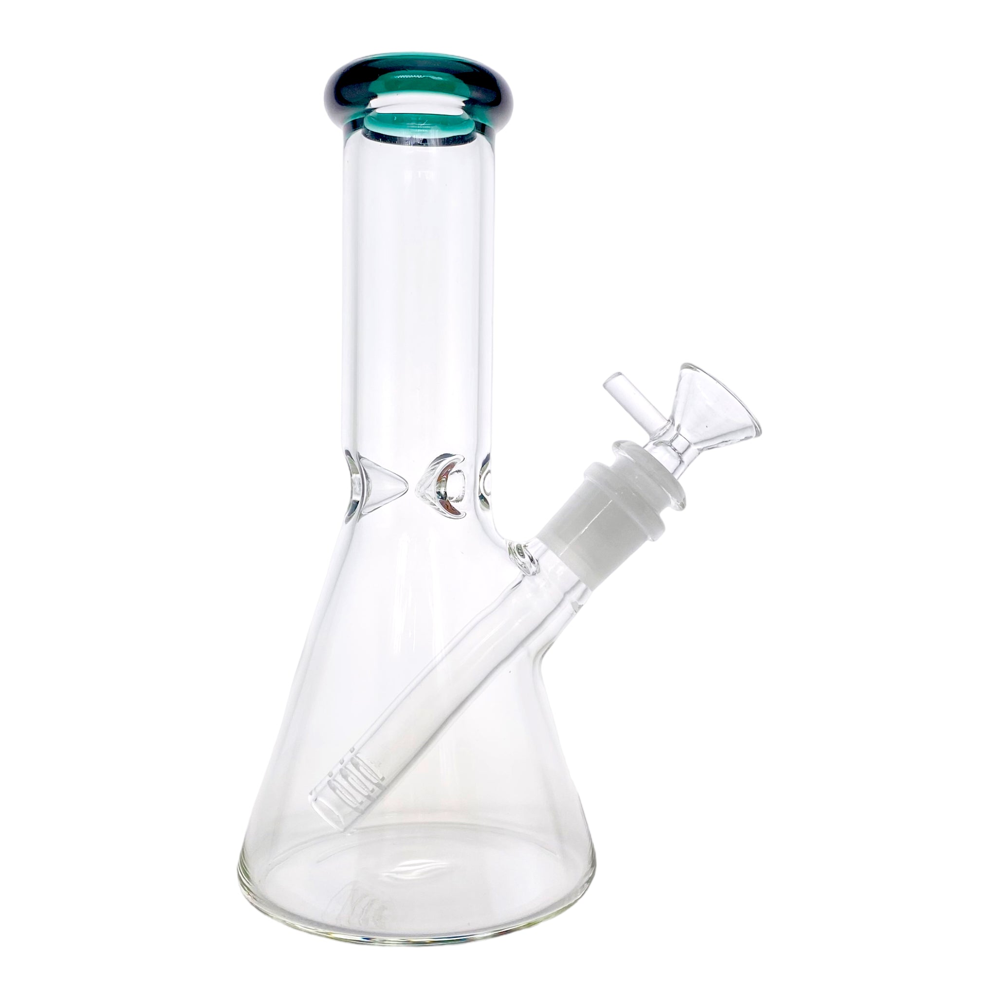 8 Inch Small Clear Beaker Bong With Lake Green Color Lip