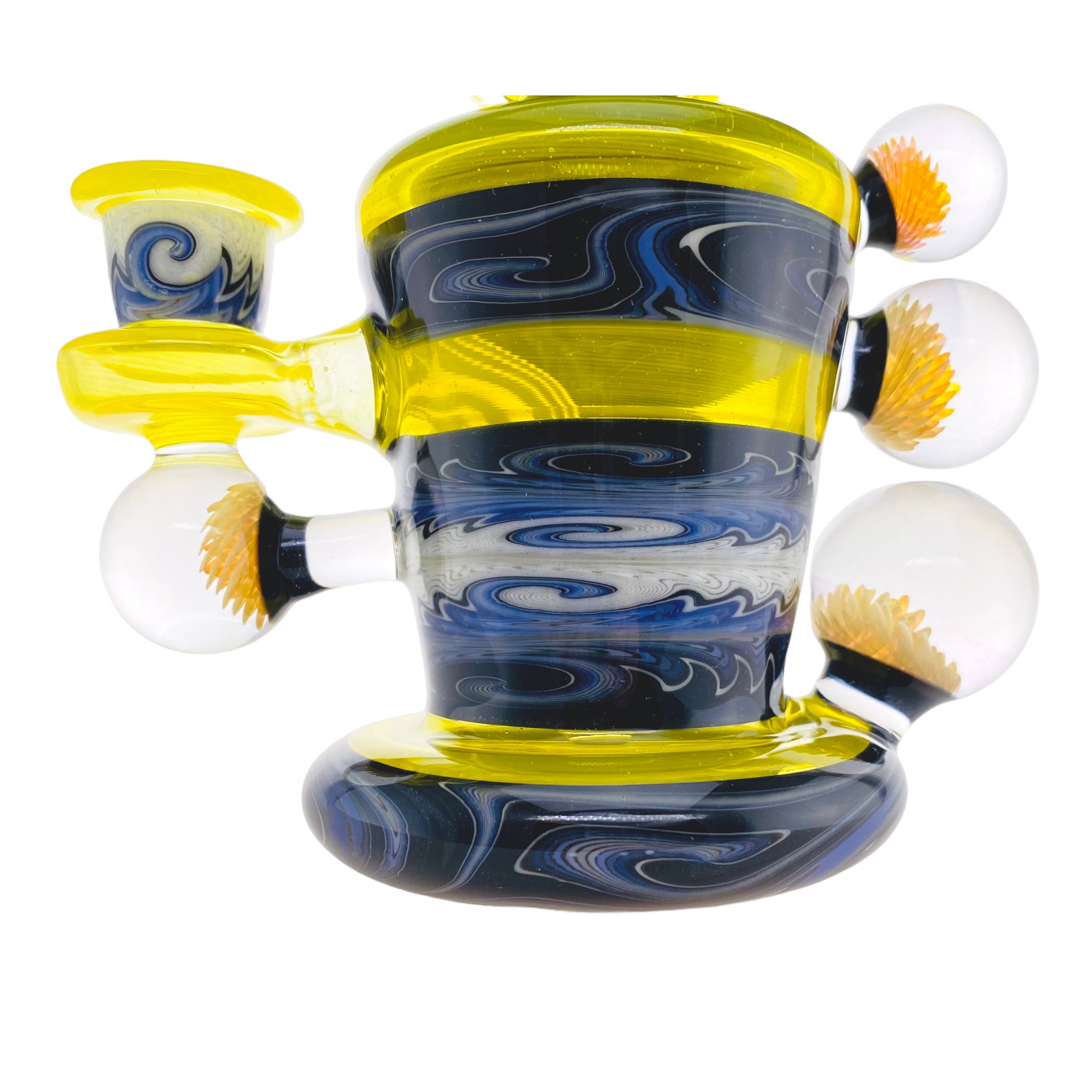 custom heady glass Christian Otis Glass - Custom Lemon Drop Yellow With Blue & White Wig Wag Dab Rig