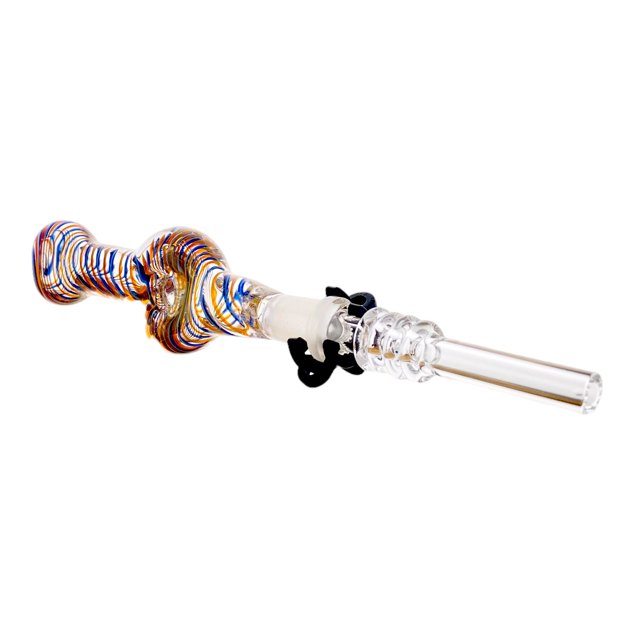 10mm Nectar Collector - Blue And Orange Inside Out Spiral Donut With 10mm Quartz Tip