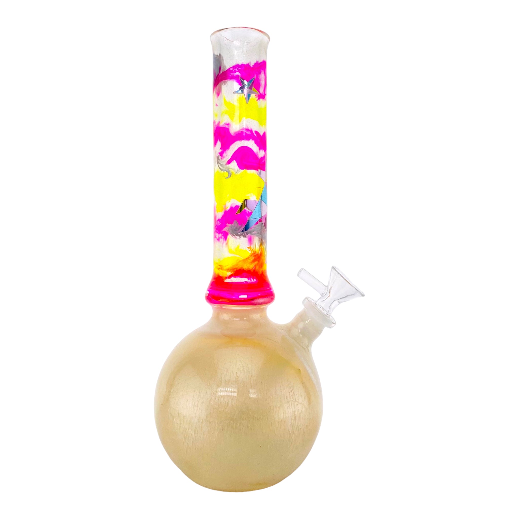 Oregon Blown Glass - Pink And Yellow Unicorn Decal Bubble Base Bong