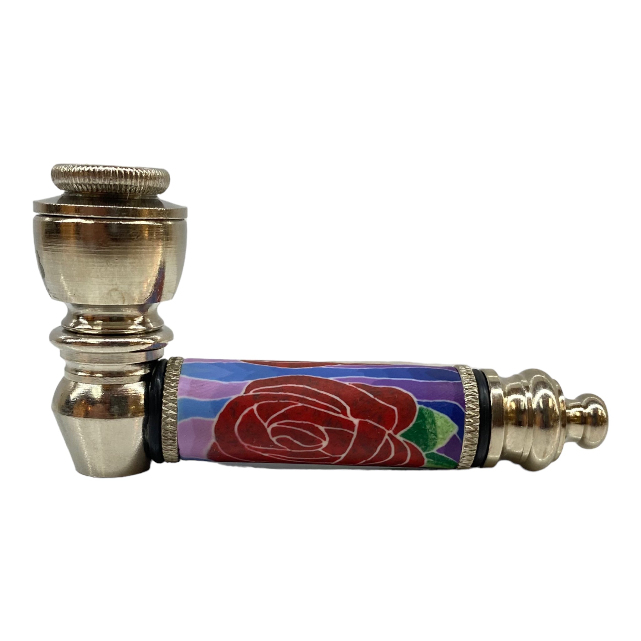 Metal Hand Pipes - Silver Chrome Hand Pipe With Red Rose