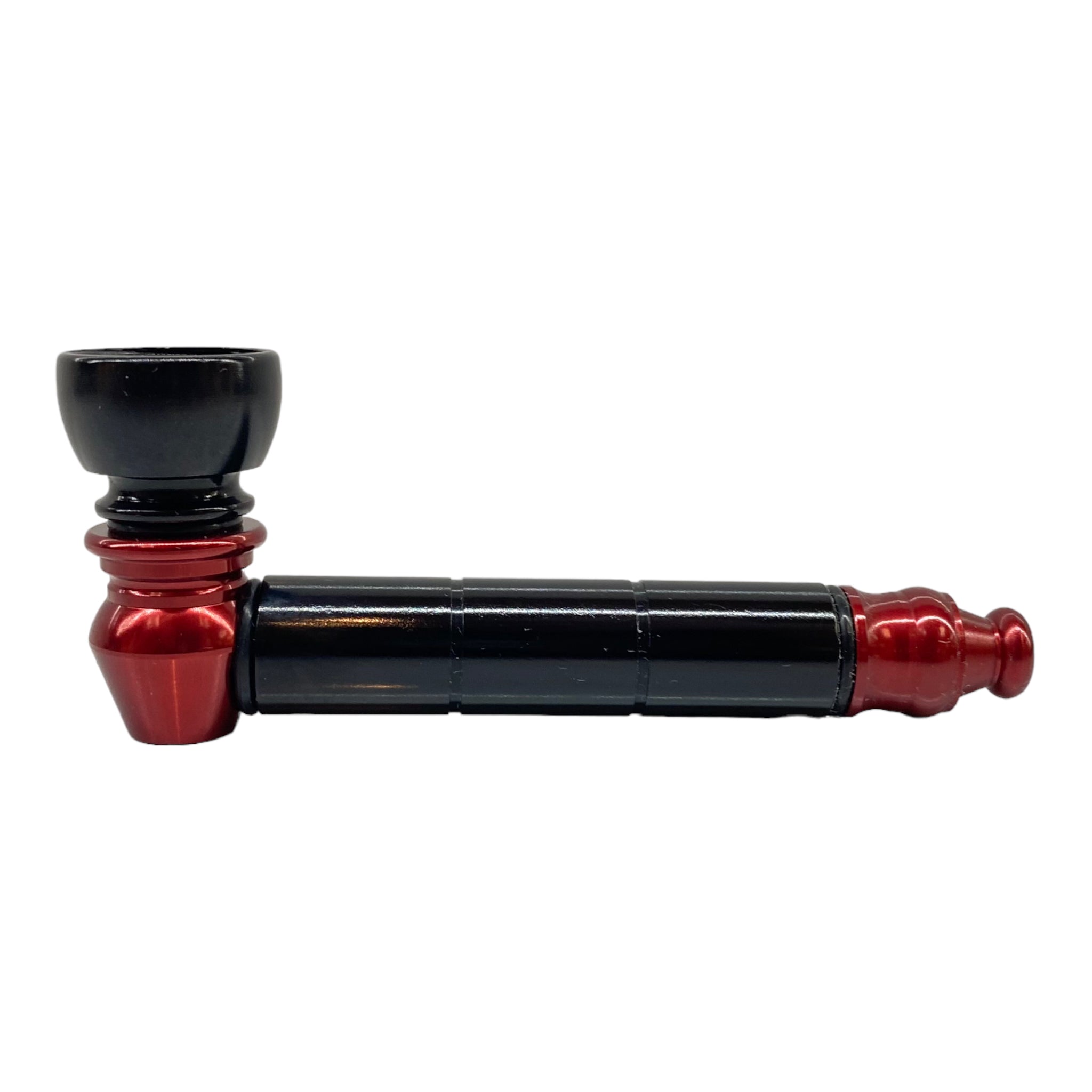 Metal weed and tobbaco pipe black and red basic metal pipe with small chamber for sale free shipping