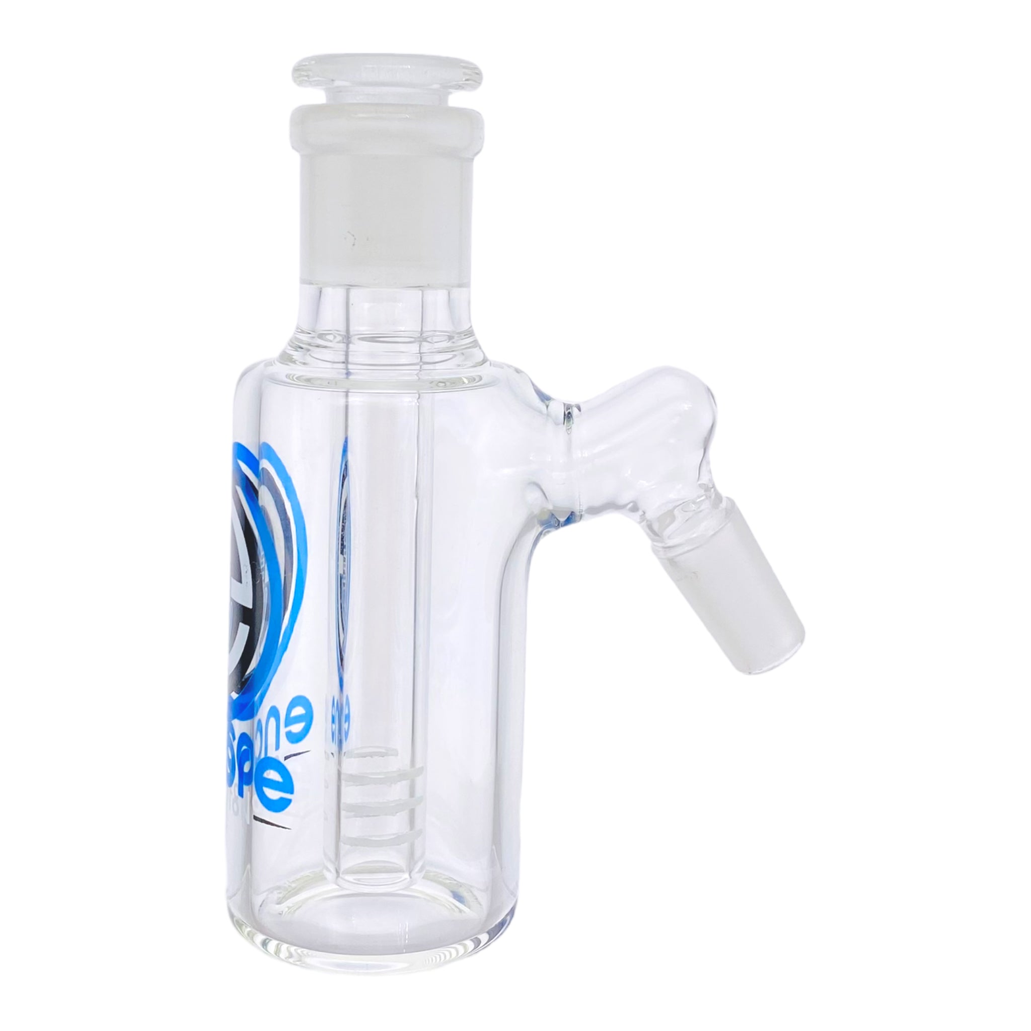 Encore Glass 14mm Ash Cathcer With 45 Degree Joint And Removable Downstem Blue Logo