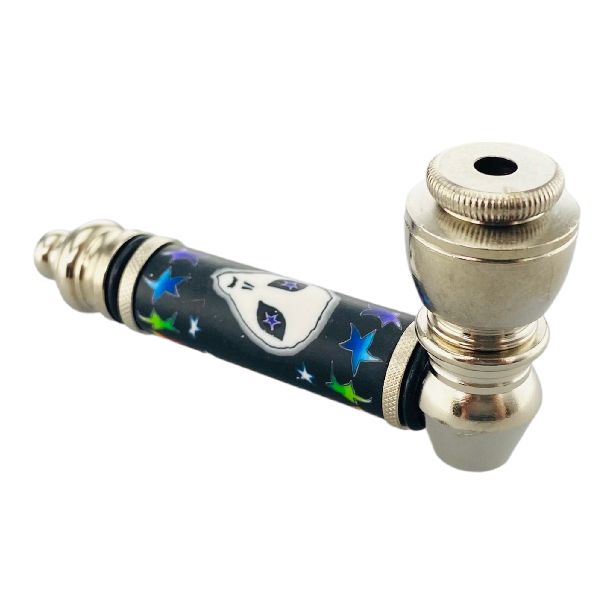 Silver Chrome Hand Pipe With Glow In The Dark Alien Head