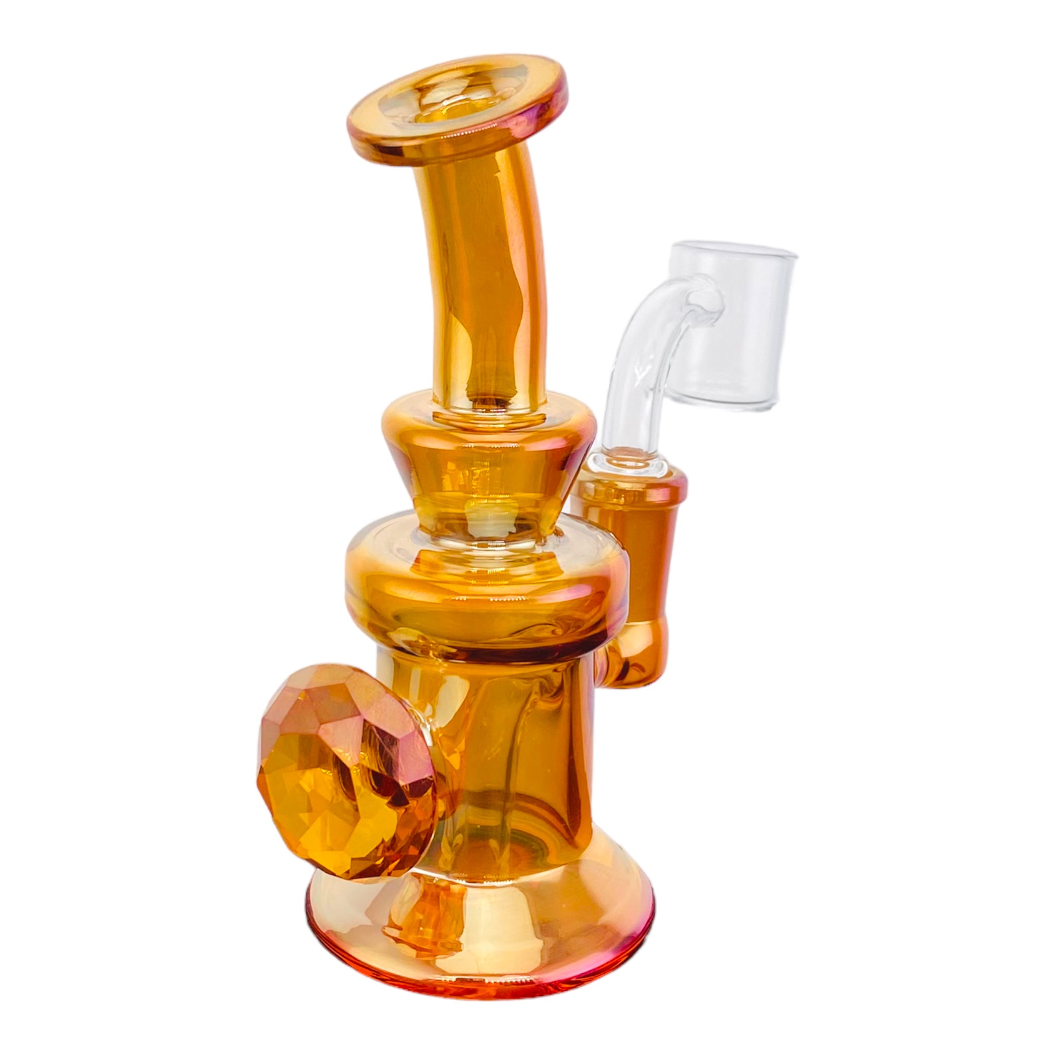 cute girly dab rig Pearlescent Amber Brown Mini Dab Rig With Faceted Diamond
