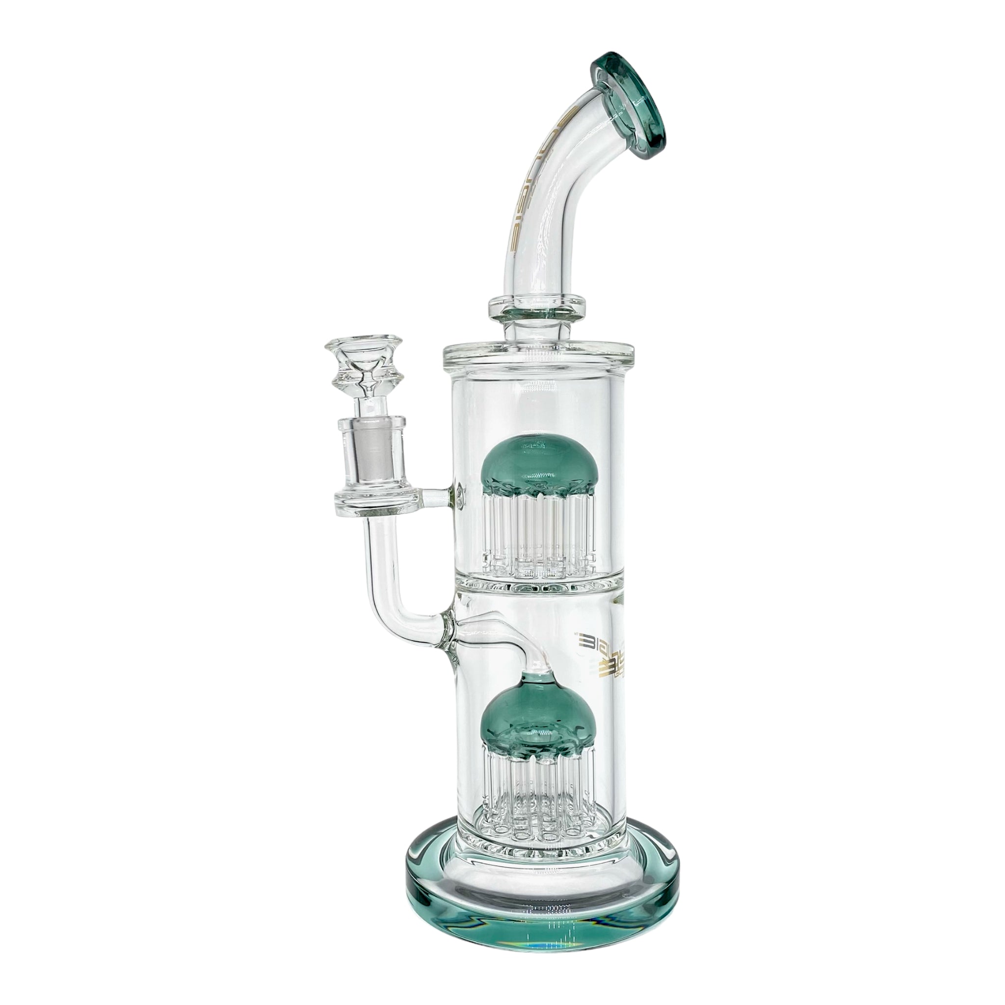 Bougie Glass Large Dab Rig With Dark Green Double Tree Perc 12 Inches Tall