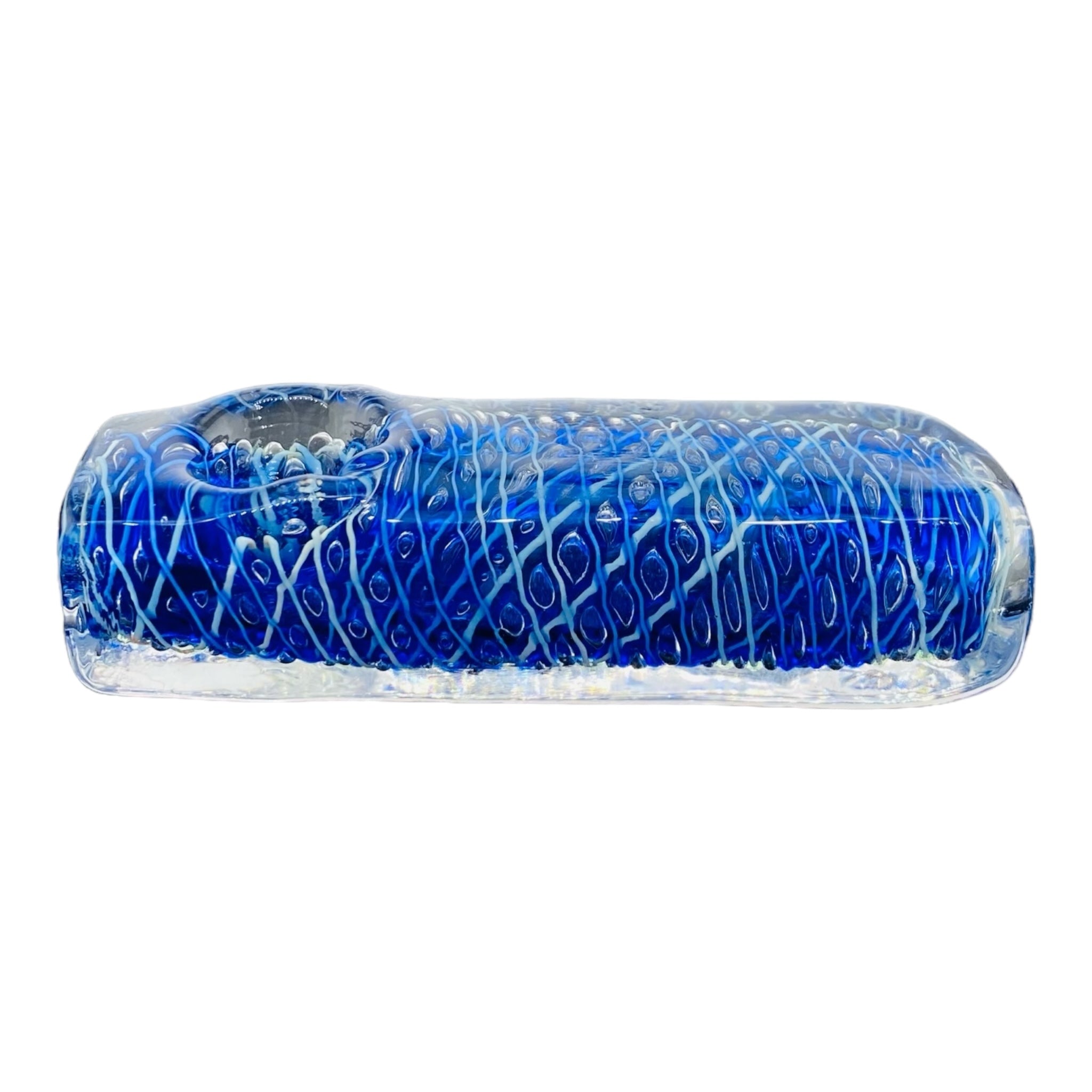 Glass Hand Pipes - Blue And White Linework Rectangle Glass Hand Pipe