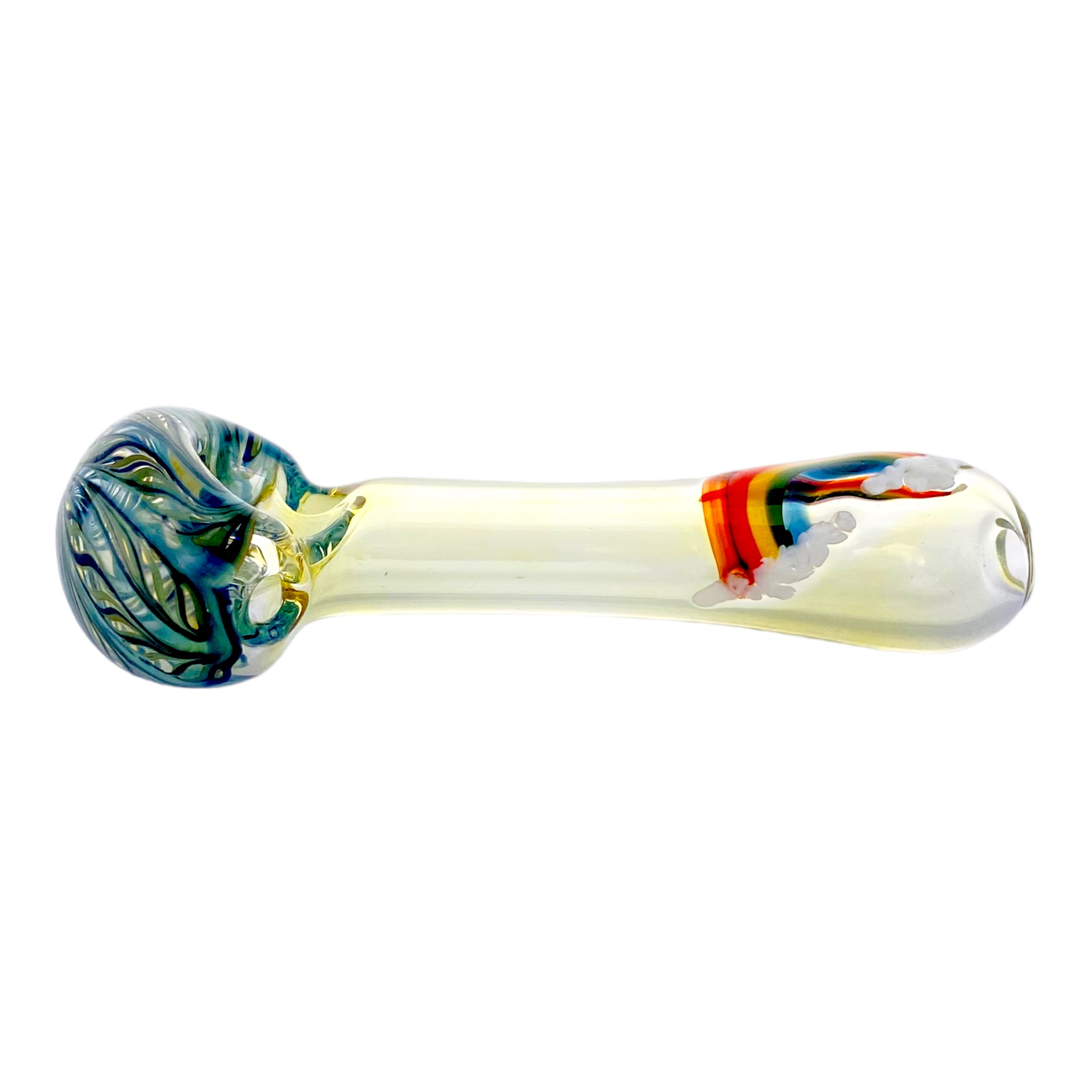 Fumed Glass Hand Pipe With Rainbow And Blue Wig Wag Bowl gay pride pipe