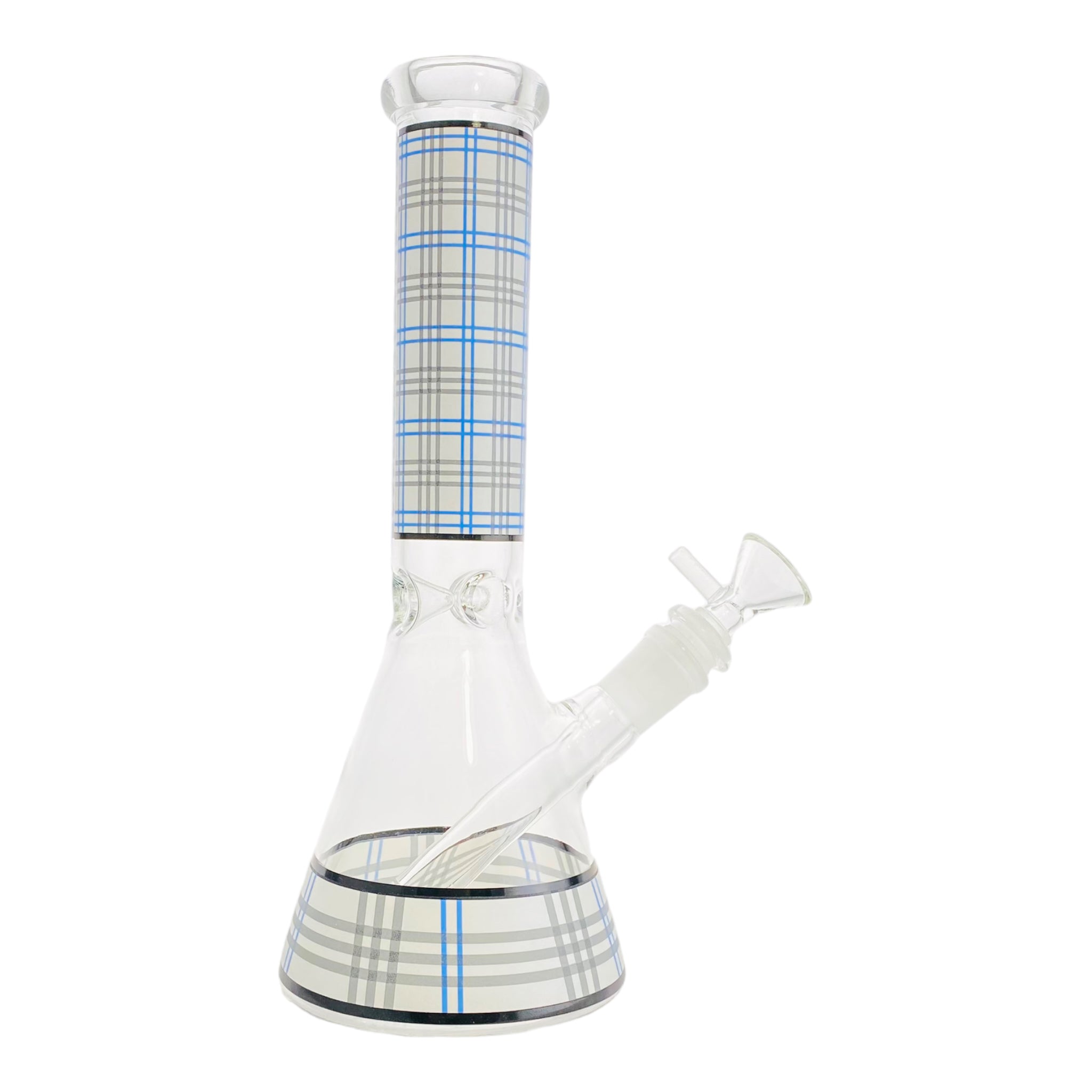 10 Inch Glass Beaker Bong With White And Blue Plaid