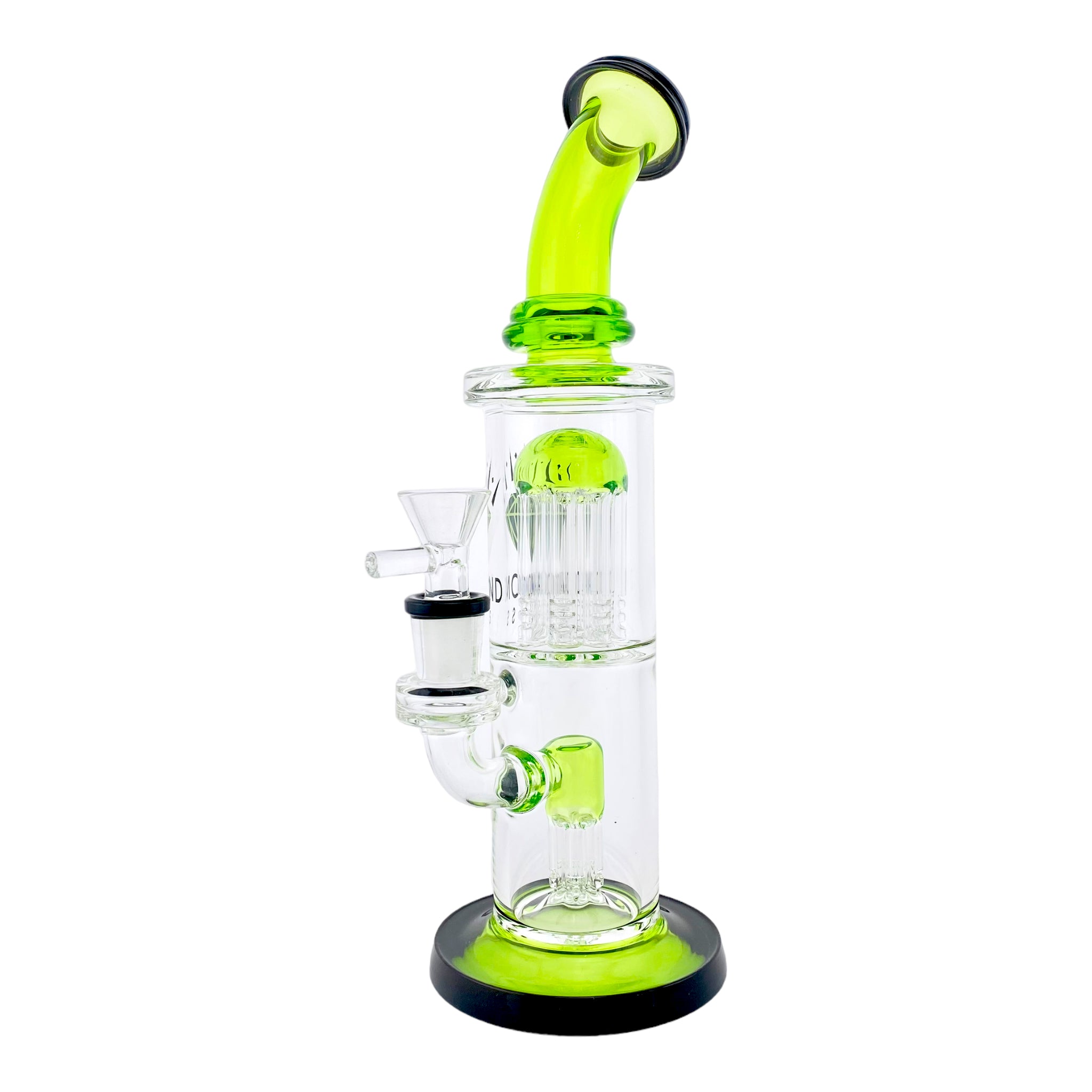 Diamond Glass Bubbler Bong With Double Tree Perc & Green & Black Accents