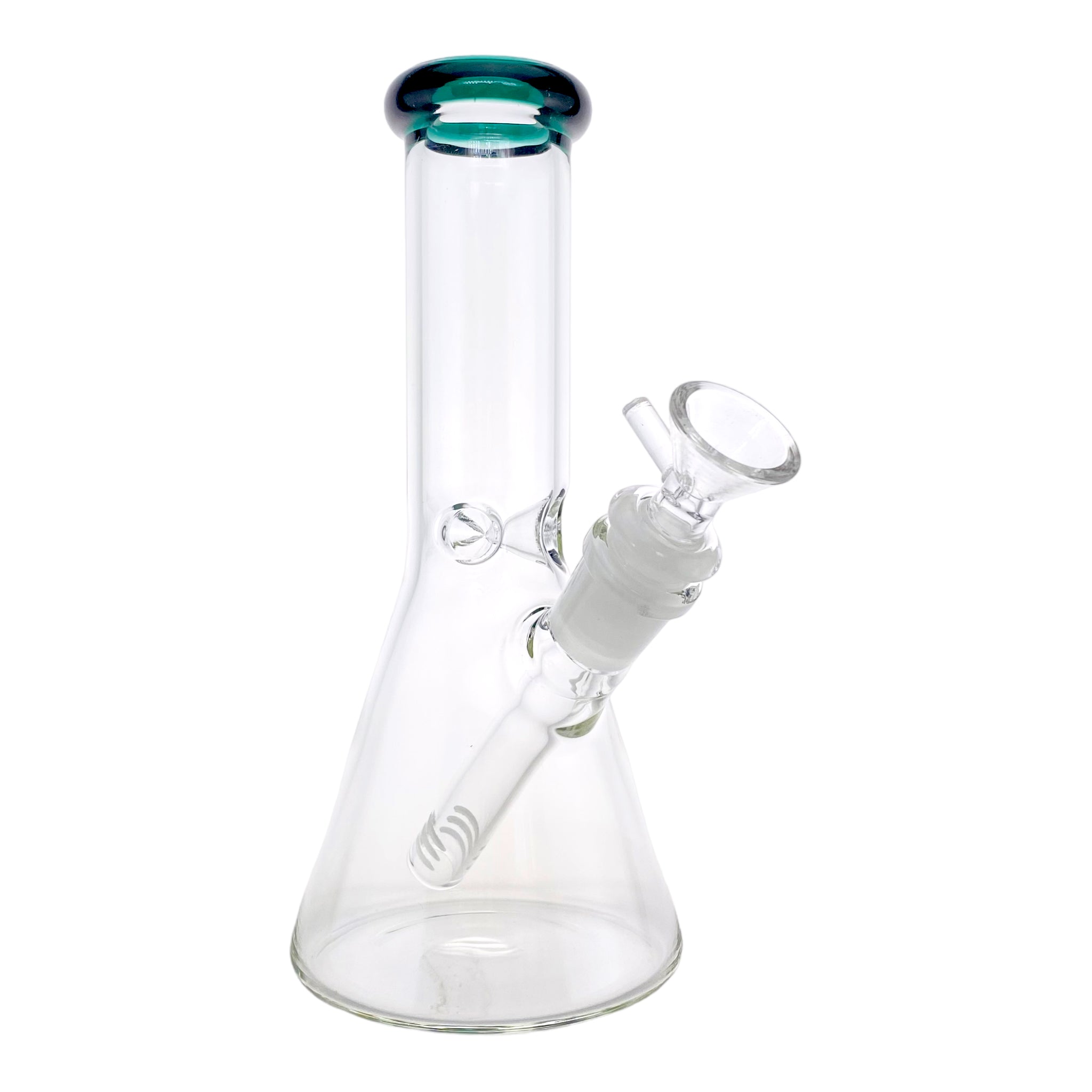 8 Inch Small Clear Beaker Bong With Lake Green Color Lip