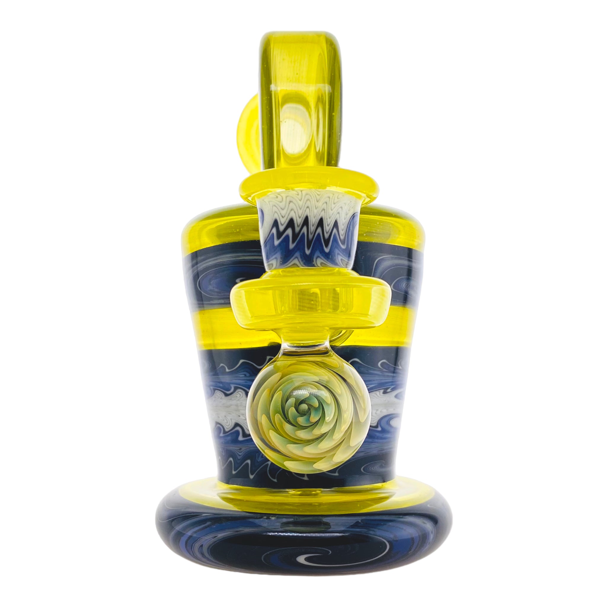 custom heady glass Christian Otis Glass - Custom Lemon Drop Yellow With Blue & White Wig Wag Dab Rig