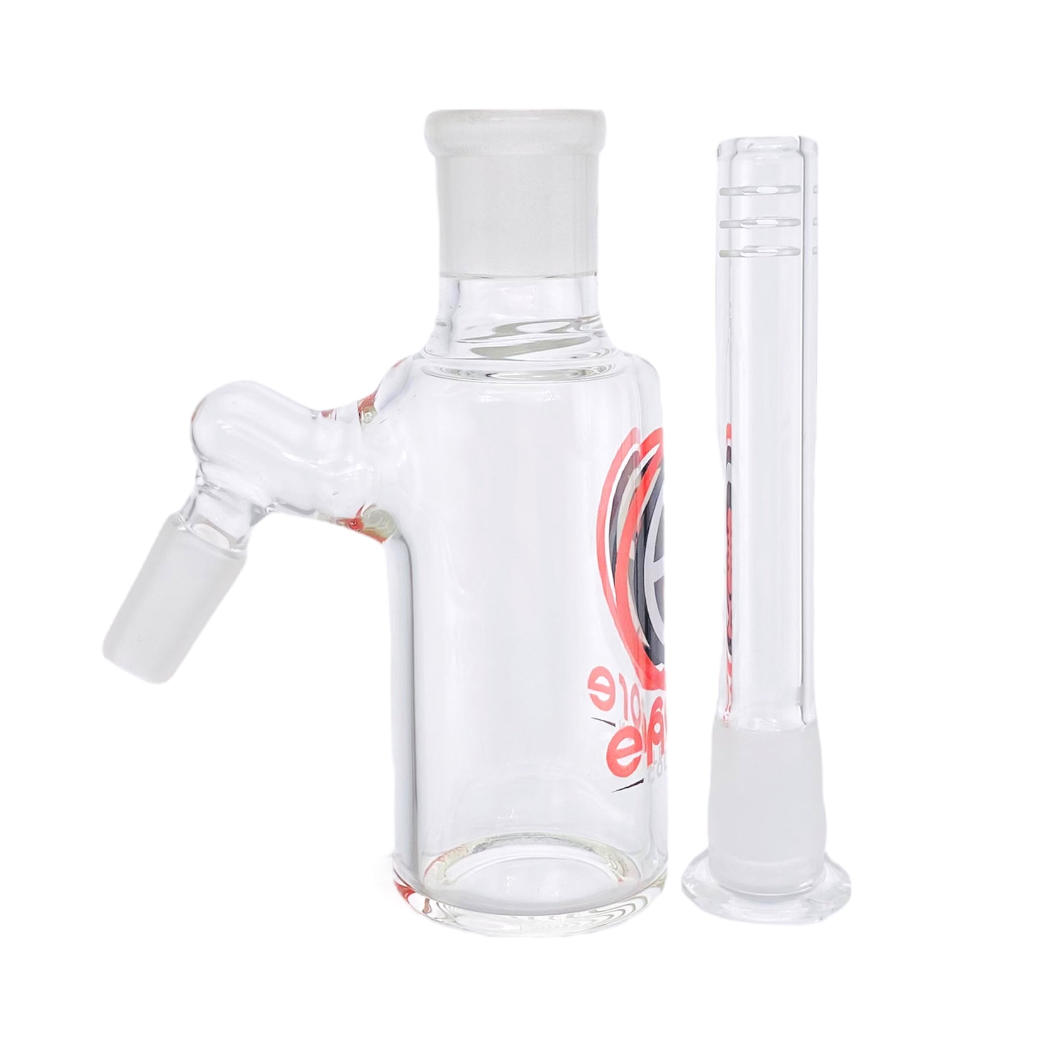 Encore Glass 14mm Ash Cathcer With 45 Degree Joint And Removable Downstem Red Logo