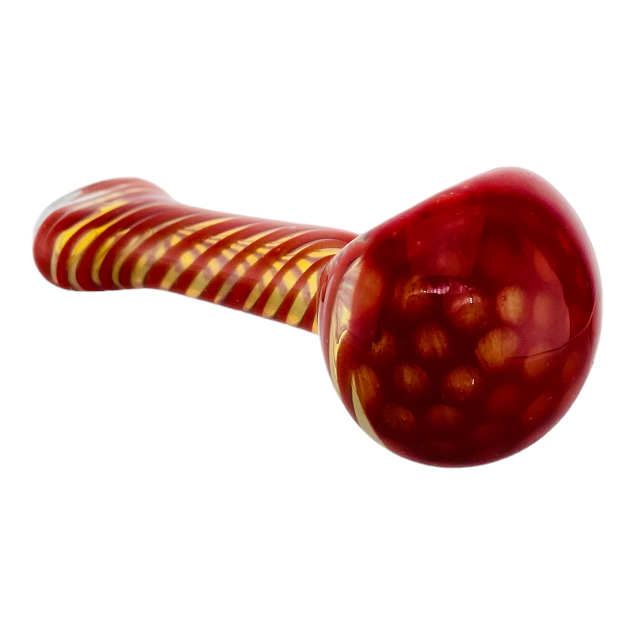 Color Changing Glass Spoon Pipe With Red Twist And Honeycomb End