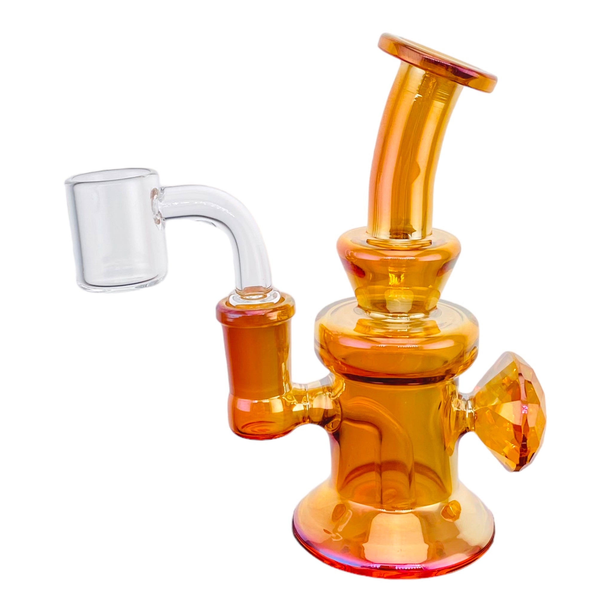 cute girly dab rig Pearlescent Amber Brown Mini Dab Rig With Faceted Diamond