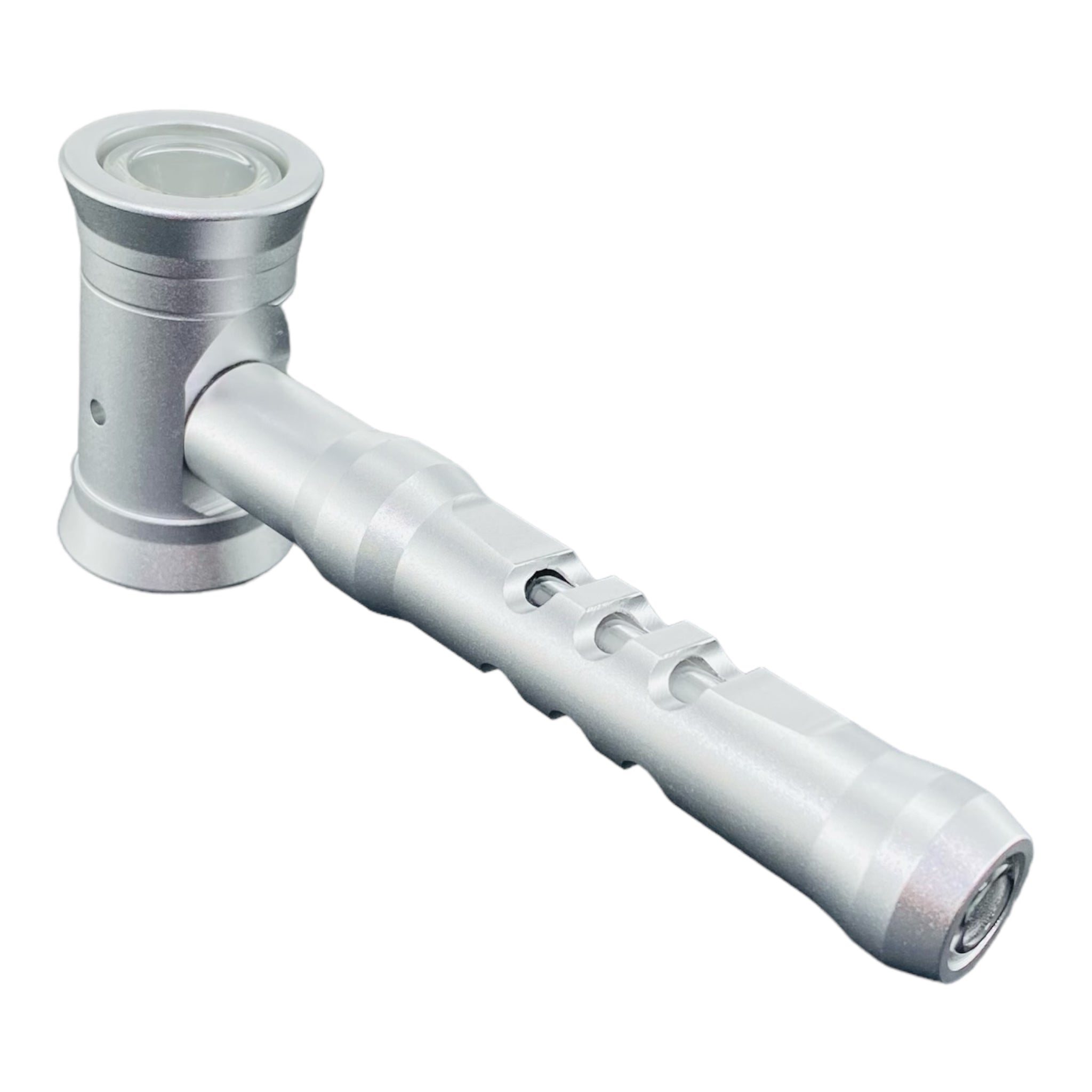 Metal And Glass Hash Hammer Hand Pipe Brushed Aluminum